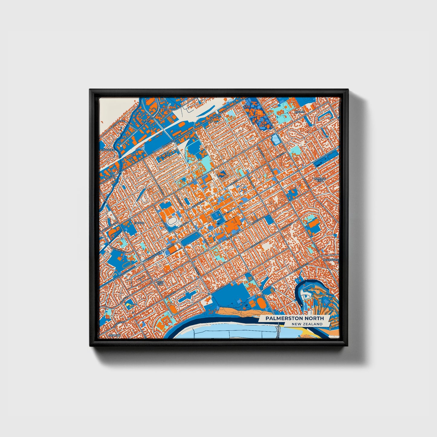 Palmerston North New Zealand Colorful City Map Canvas Print • Black Framed