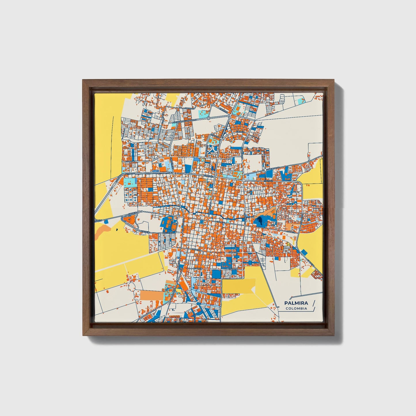 Palmira Colombia Colorful City Map Canvas Print • Dark Wooden Framed