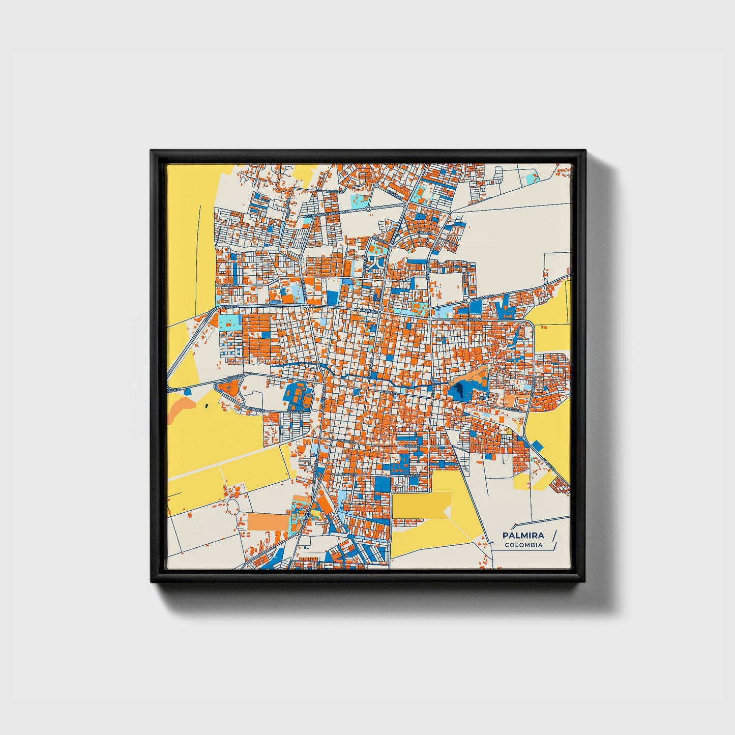 Palmira Colombia Colorful City Map Canvas Print • Black Framed