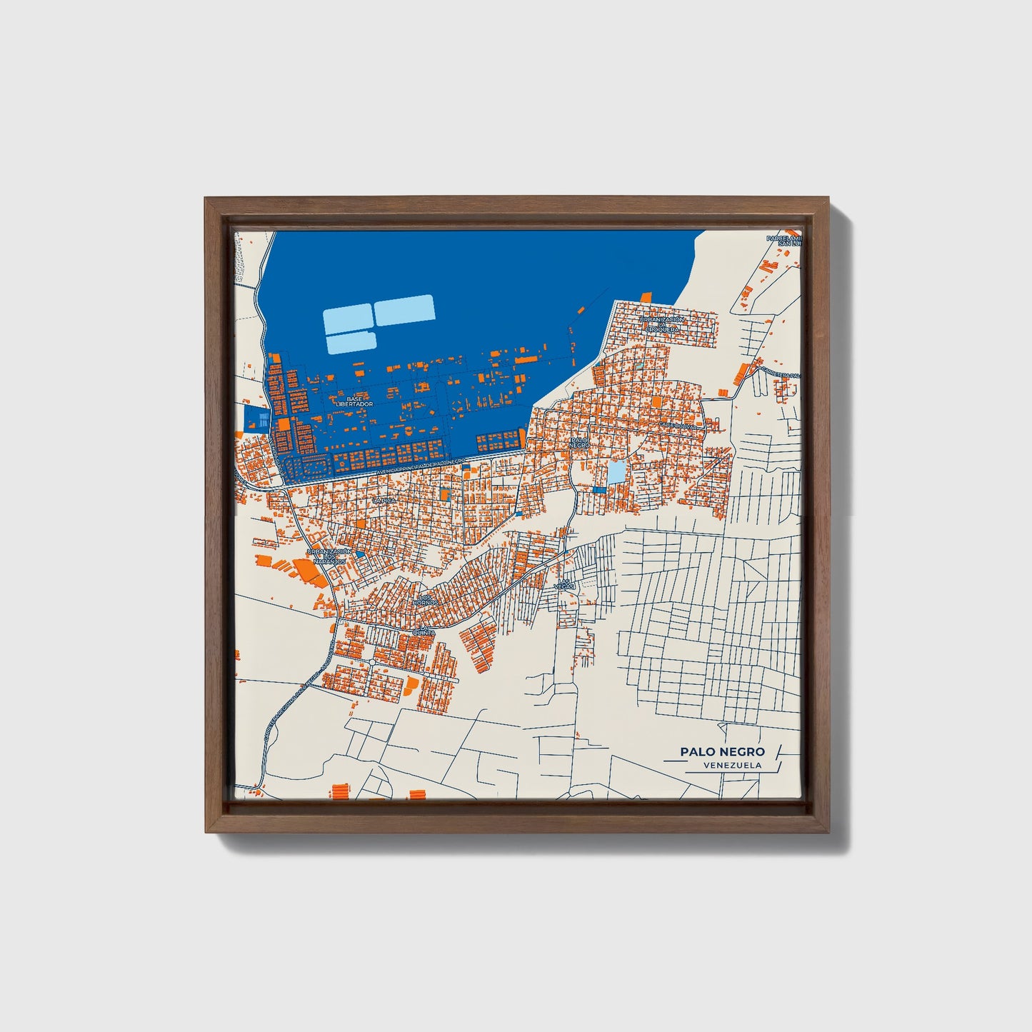 Palo Negro Venezuela Colorful City Map Canvas Print • Dark Wooden Framed