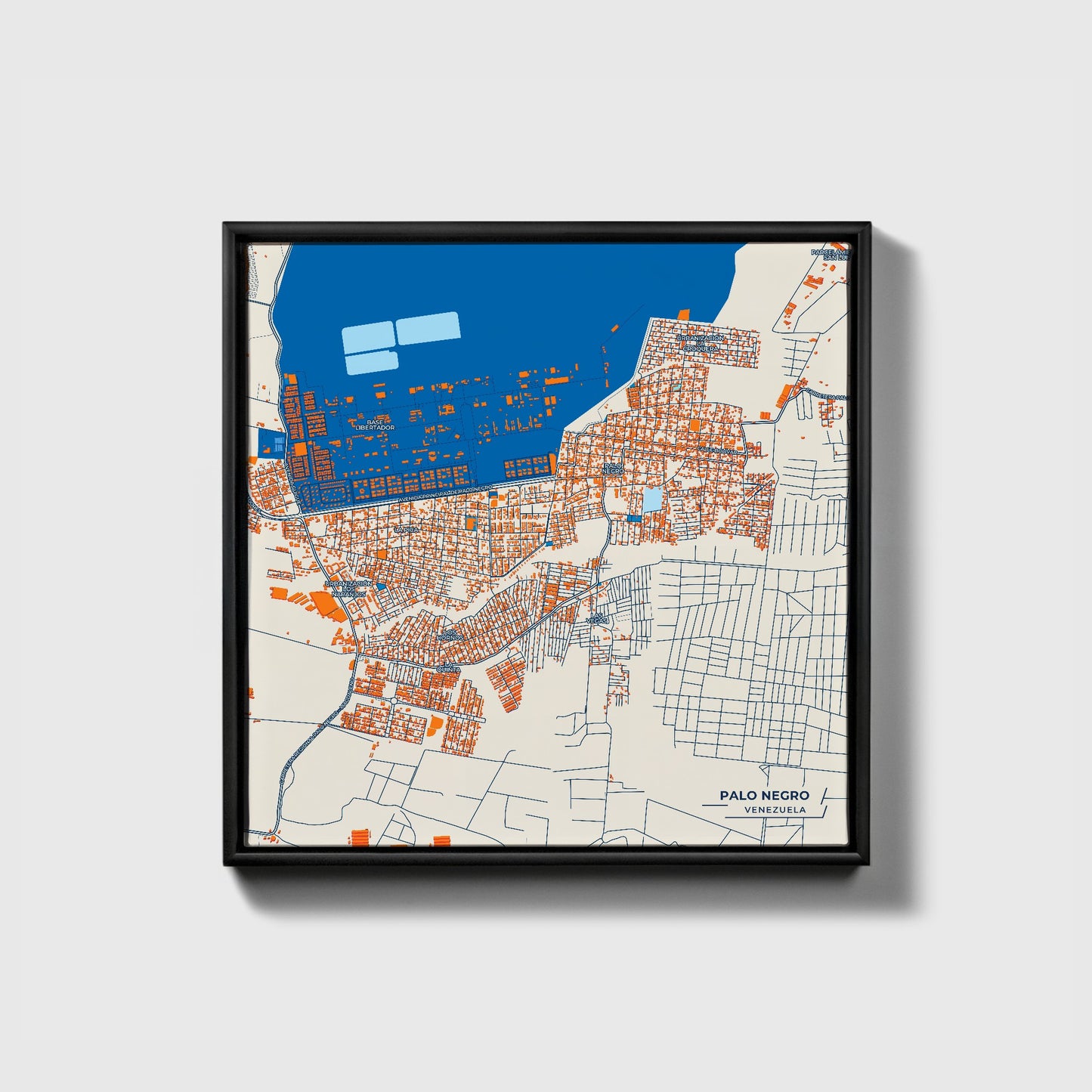 Palo Negro Venezuela Colorful City Map Canvas Print • Black Framed