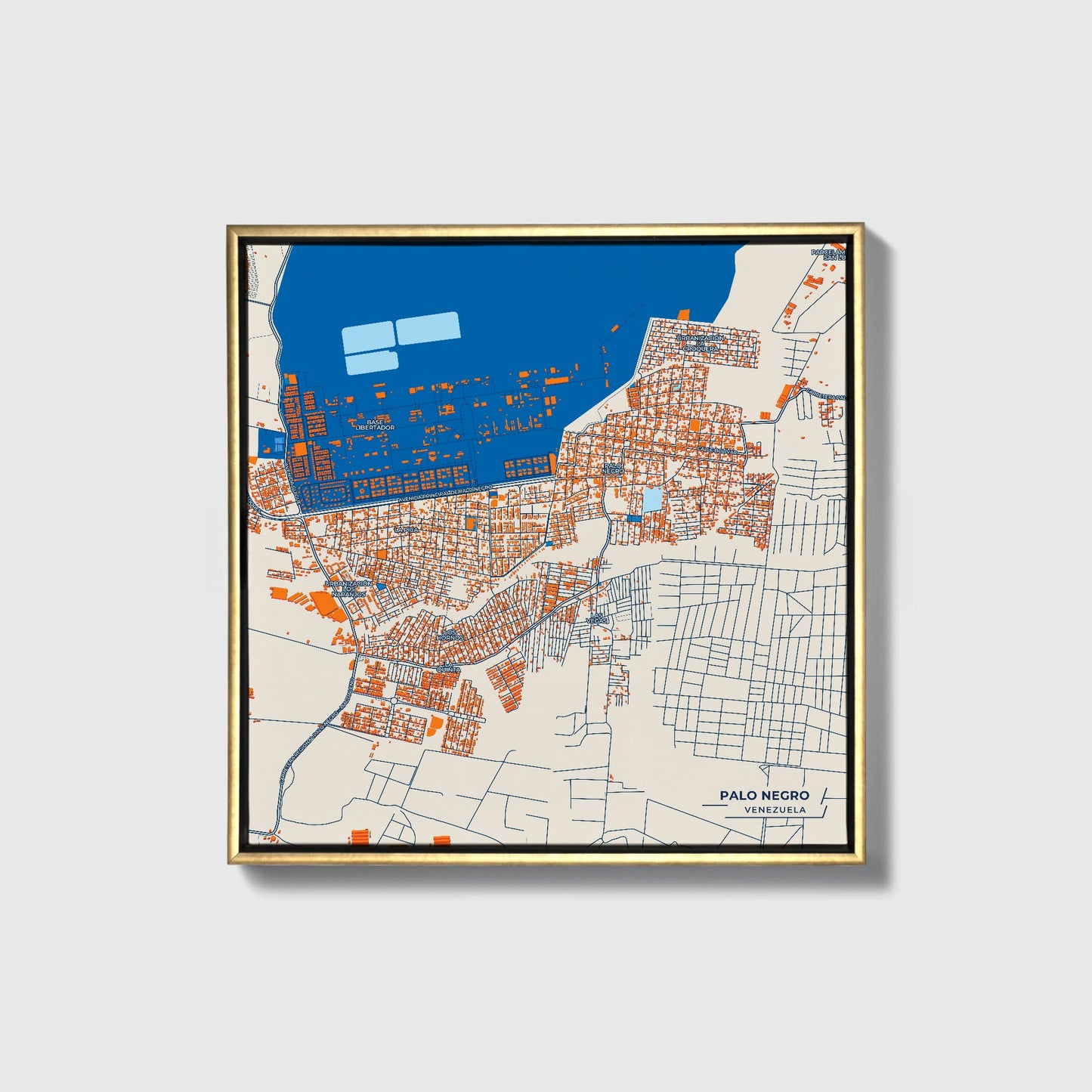 Palo Negro Venezuela Colorful City Map Canvas Print • Gold Framed