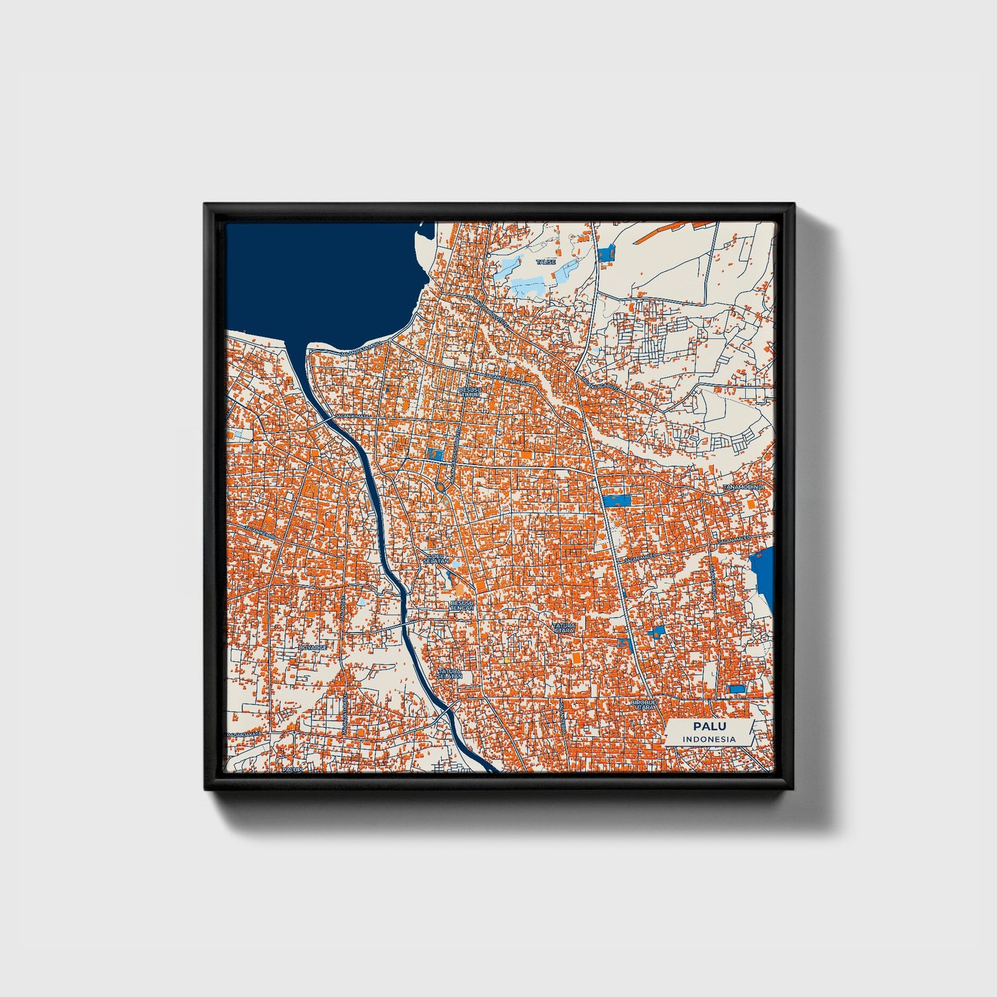 Palu Indonesia Colorful City Map Canvas Print • Black Framed