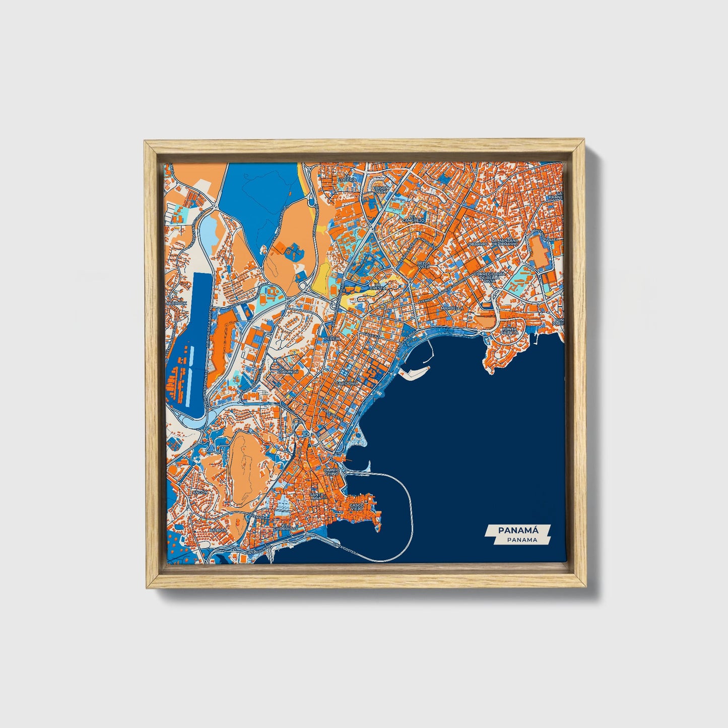 Panamá Panama Colorful City Map Canvas Print • Natural Wooden Framed