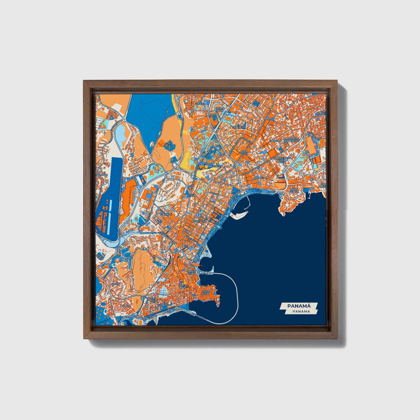 Panamá Panama Colorful City Map Canvas Print • Dark Wooden Framed