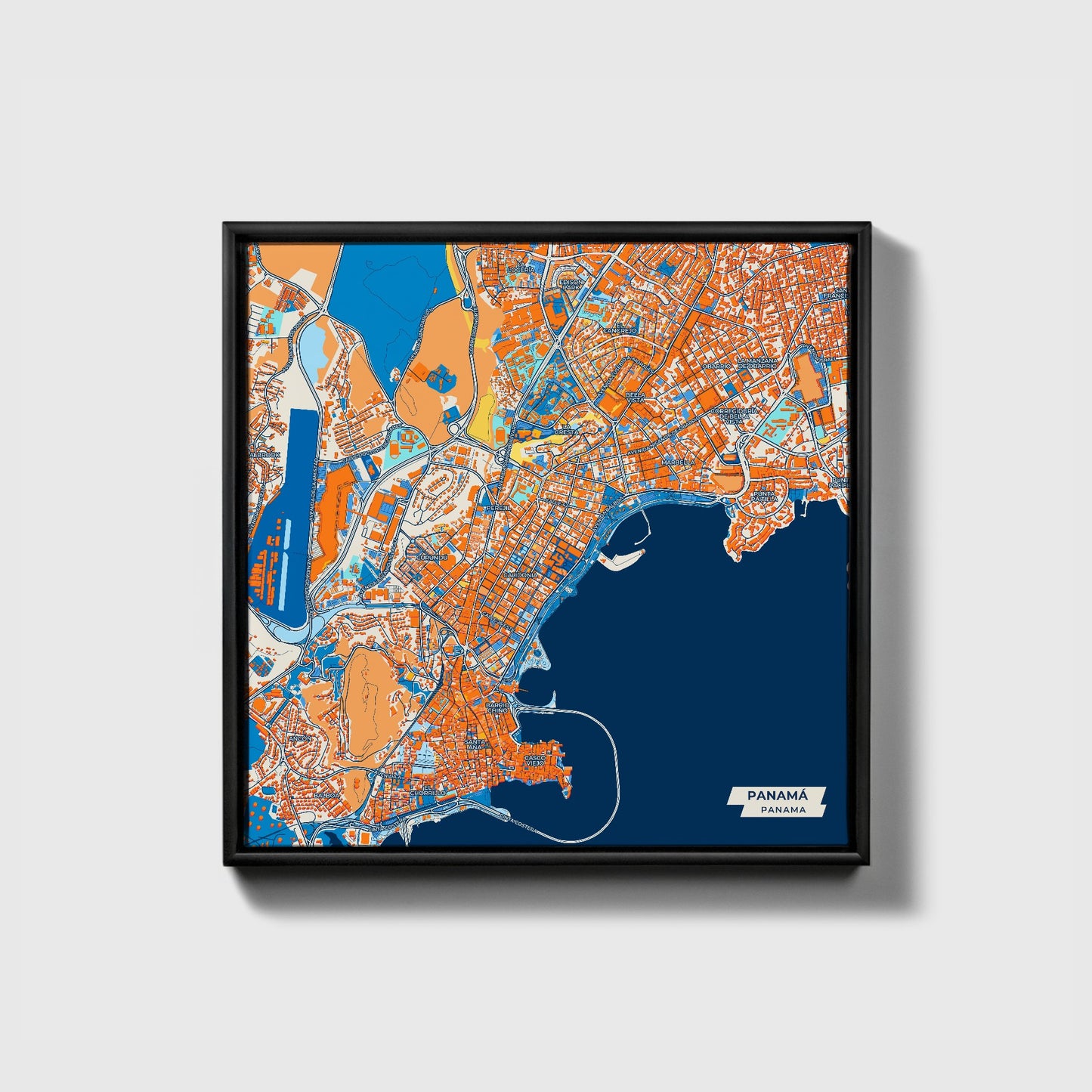 Panamá Panama Colorful City Map Canvas Print • Black Framed