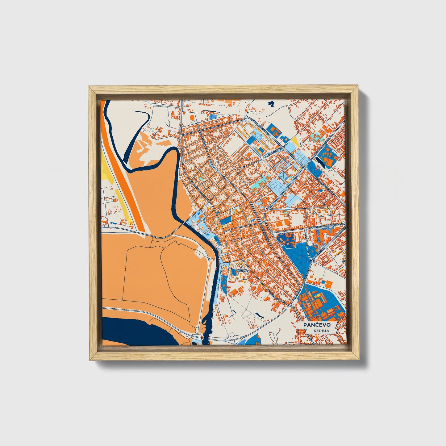 Панчево Serbia Colorful City Map Canvas Print • Natural Wooden Framed