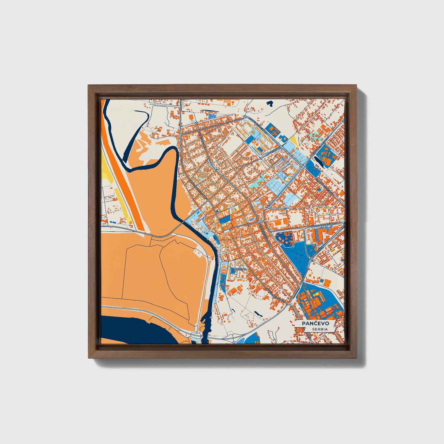 Панчево Serbia Colorful City Map Canvas Print • Dark Wooden Framed