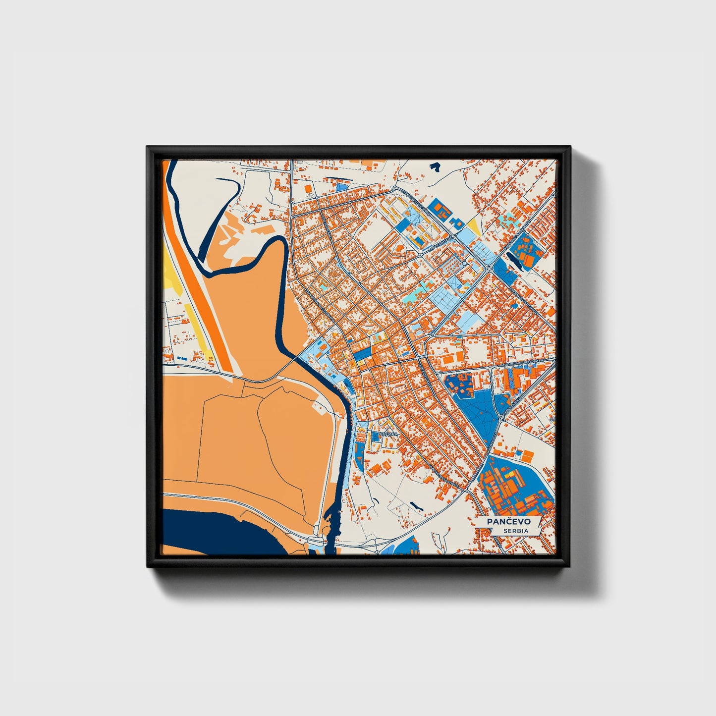 Панчево Serbia Colorful City Map Canvas Print • Black Framed