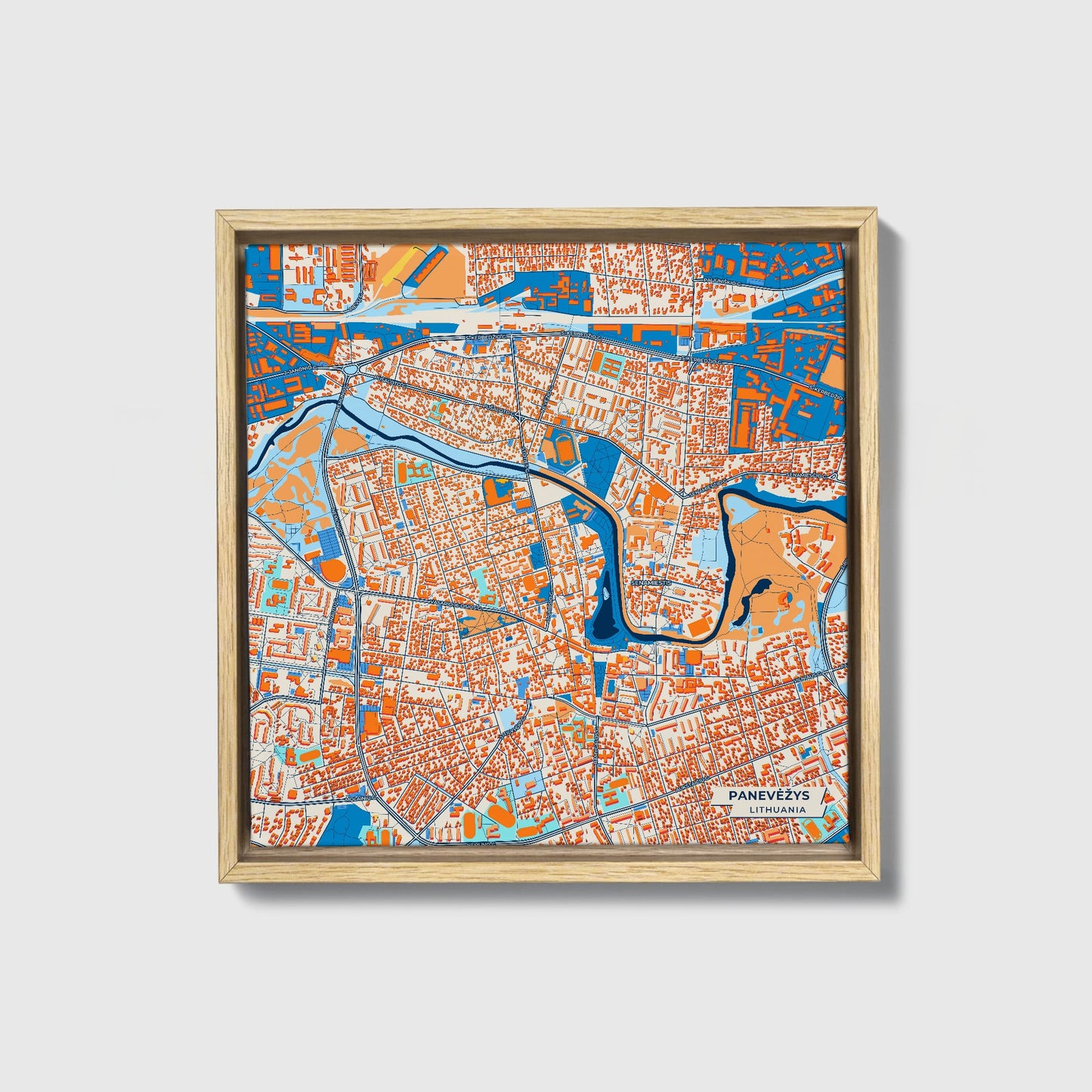 Panevėžys Lithuania Colorful City Map Canvas Print • Natural Wooden Framed
