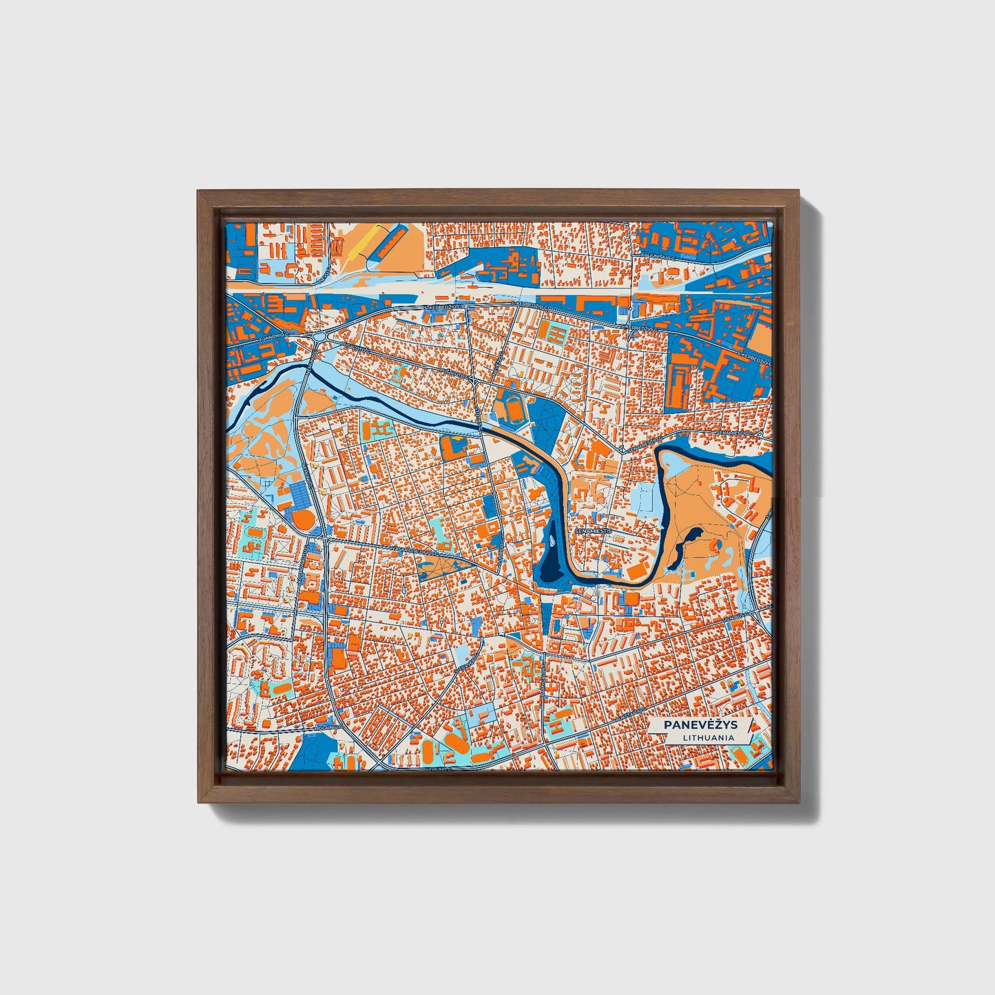 Panevėžys Lithuania Colorful City Map Canvas Print • Dark Wooden Framed