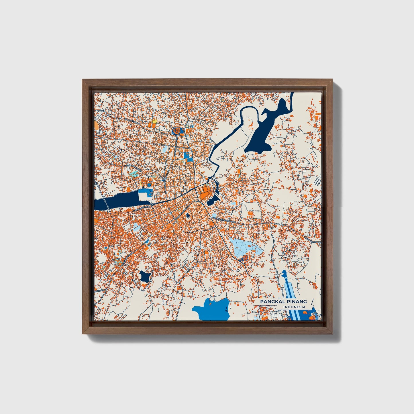 Pangkal Pinang Indonesia Colorful City Map Canvas Print • Dark Wooden Framed