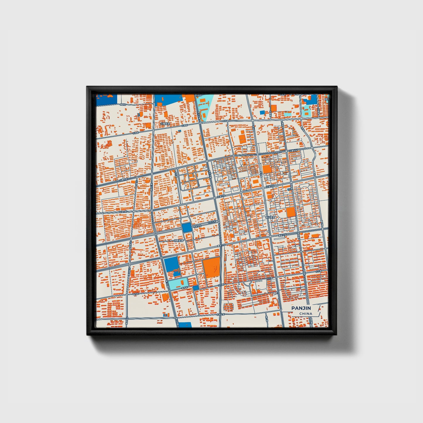 Panjin China Colorful City Map Canvas Print • Black Framed