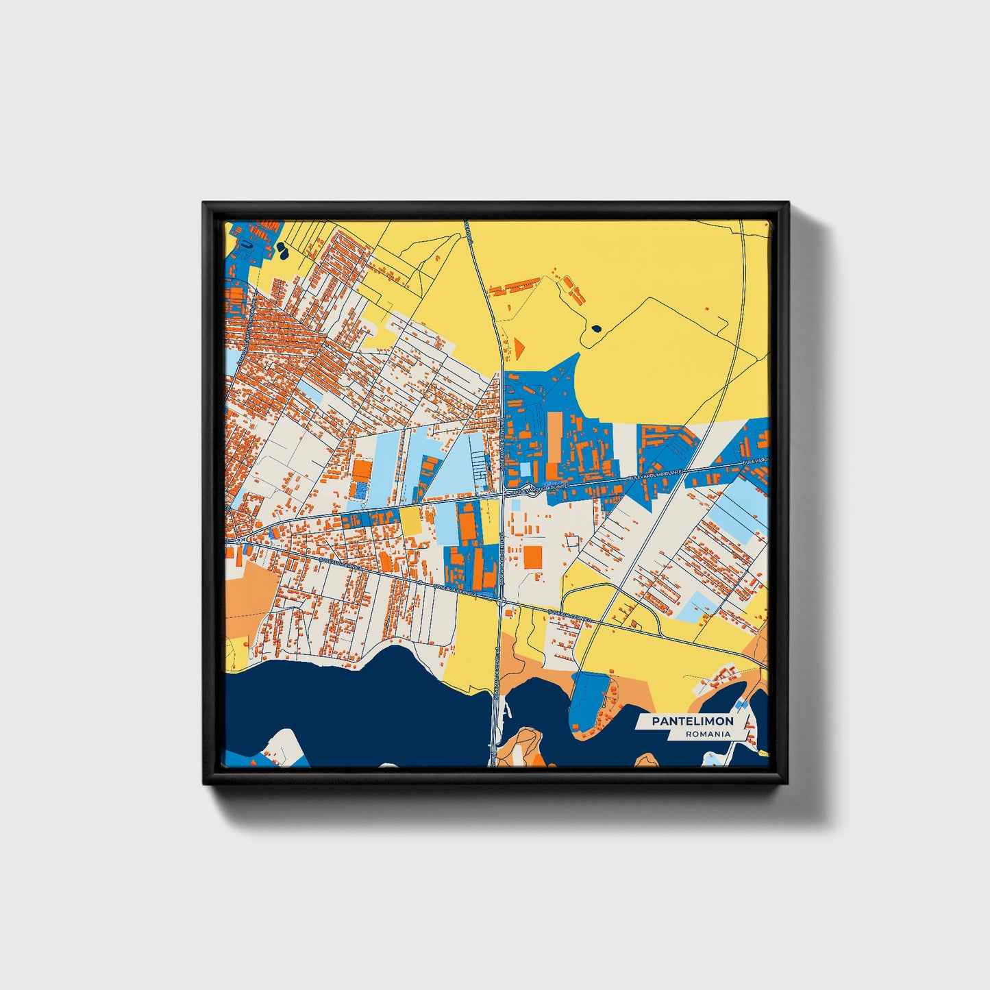 Pantelimon Romania Colorful City Map Canvas Print • Black Framed