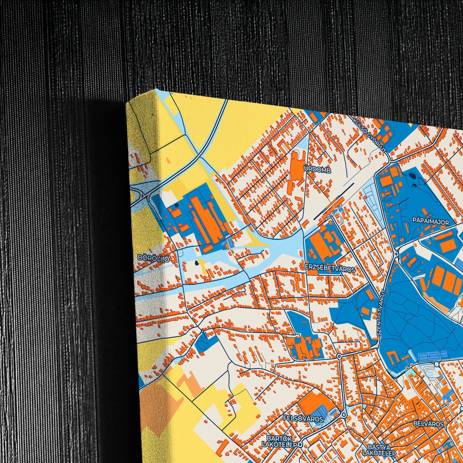 Papa Hungary Colorful City Map Canvas Print Detail