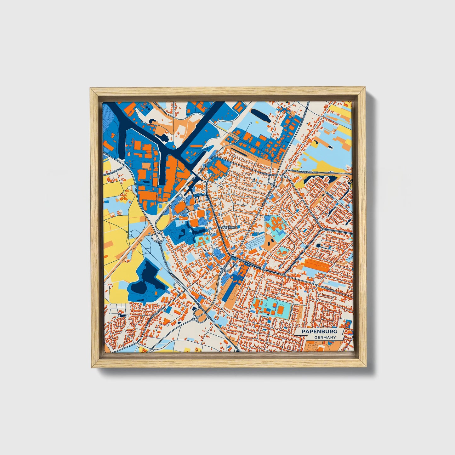 Papenburg Germany Colorful City Map Canvas Print • Natural Wooden Framed