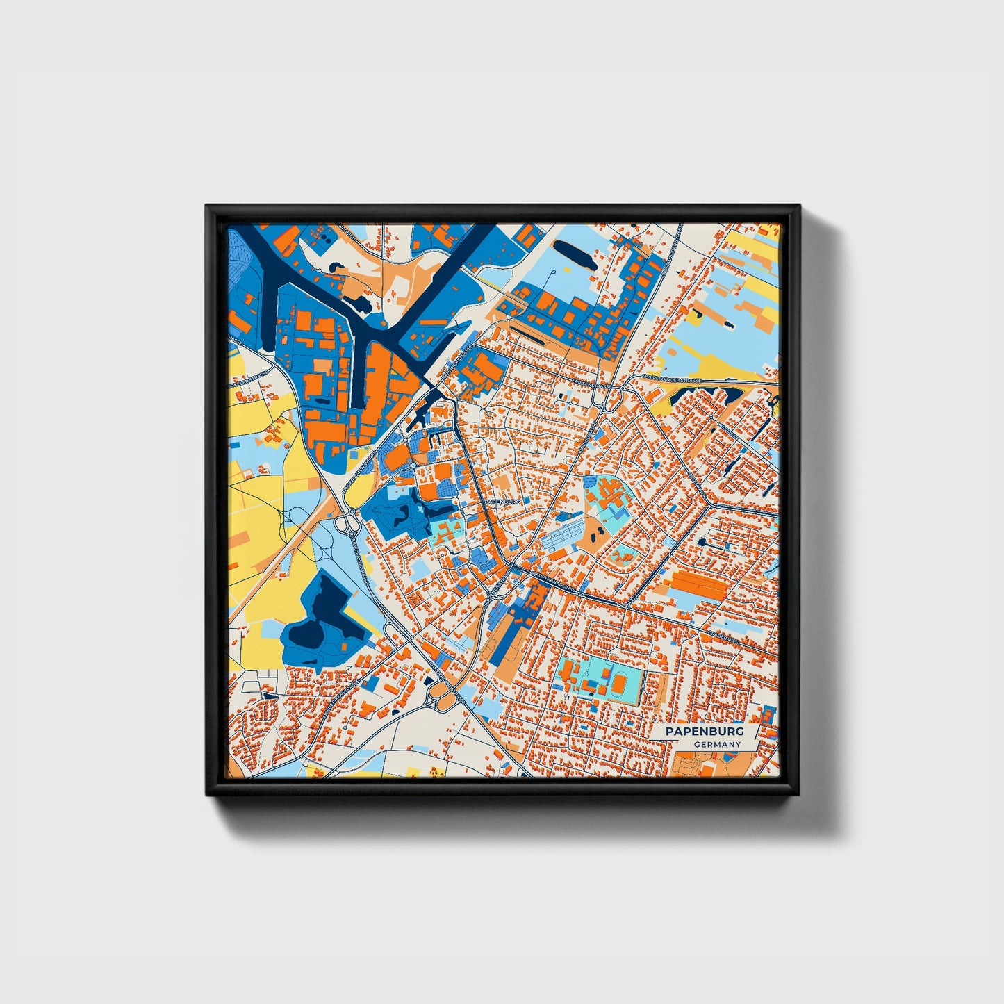 Papenburg Germany Colorful City Map Canvas Print • Black Framed