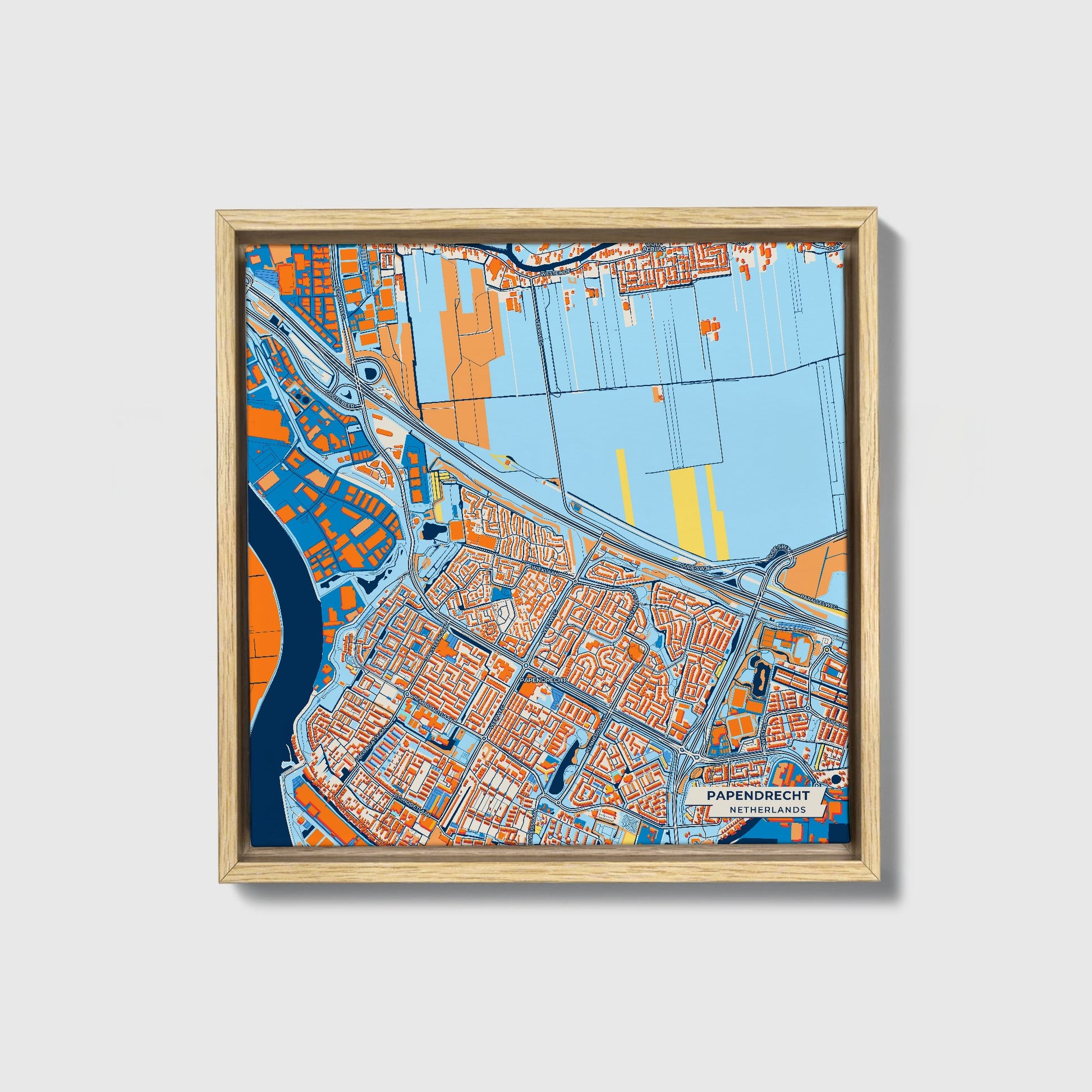 Papendrecht Netherlands Colorful City Map Canvas Print • Natural Wooden Framed