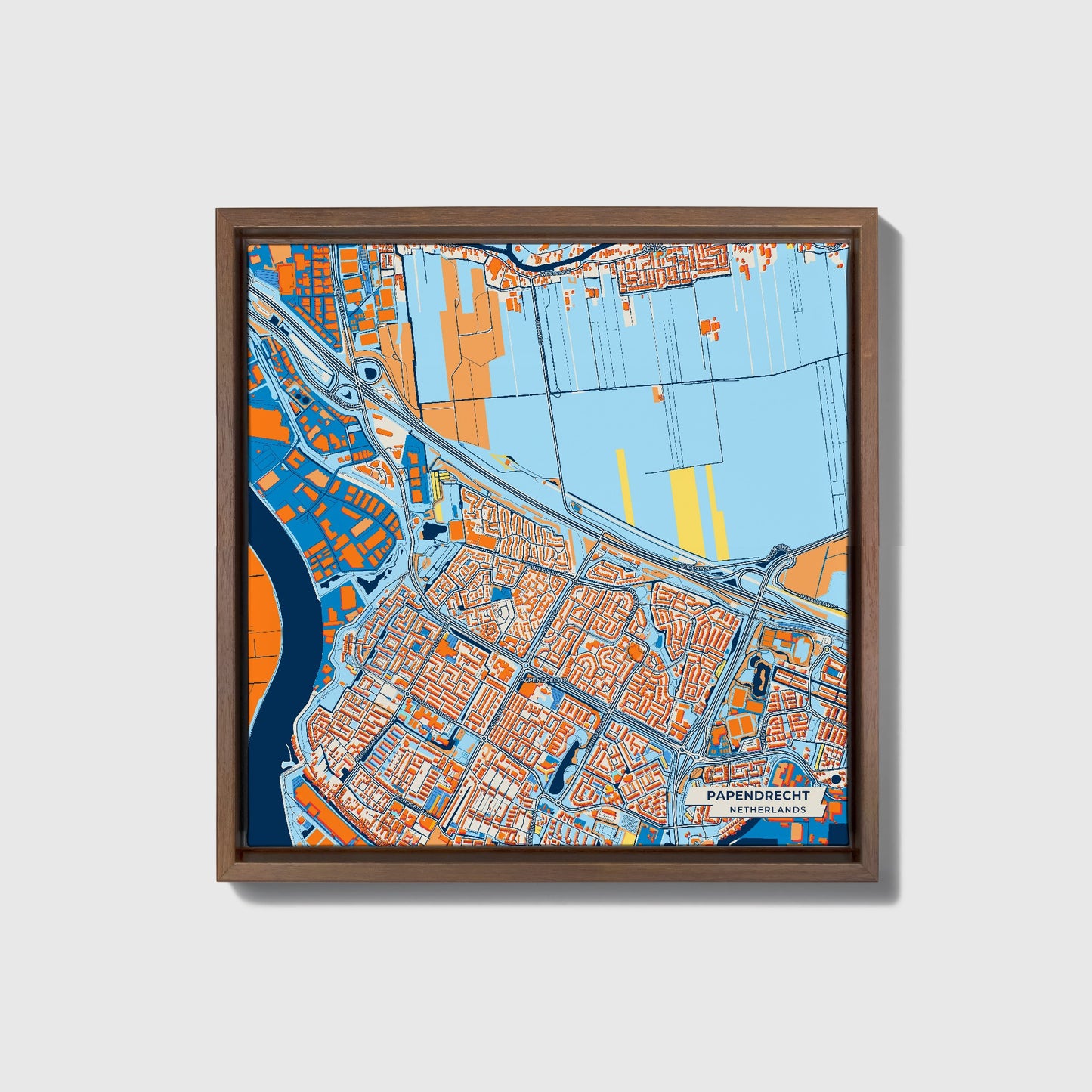 Papendrecht Netherlands Colorful City Map Canvas Print • Dark Wooden Framed