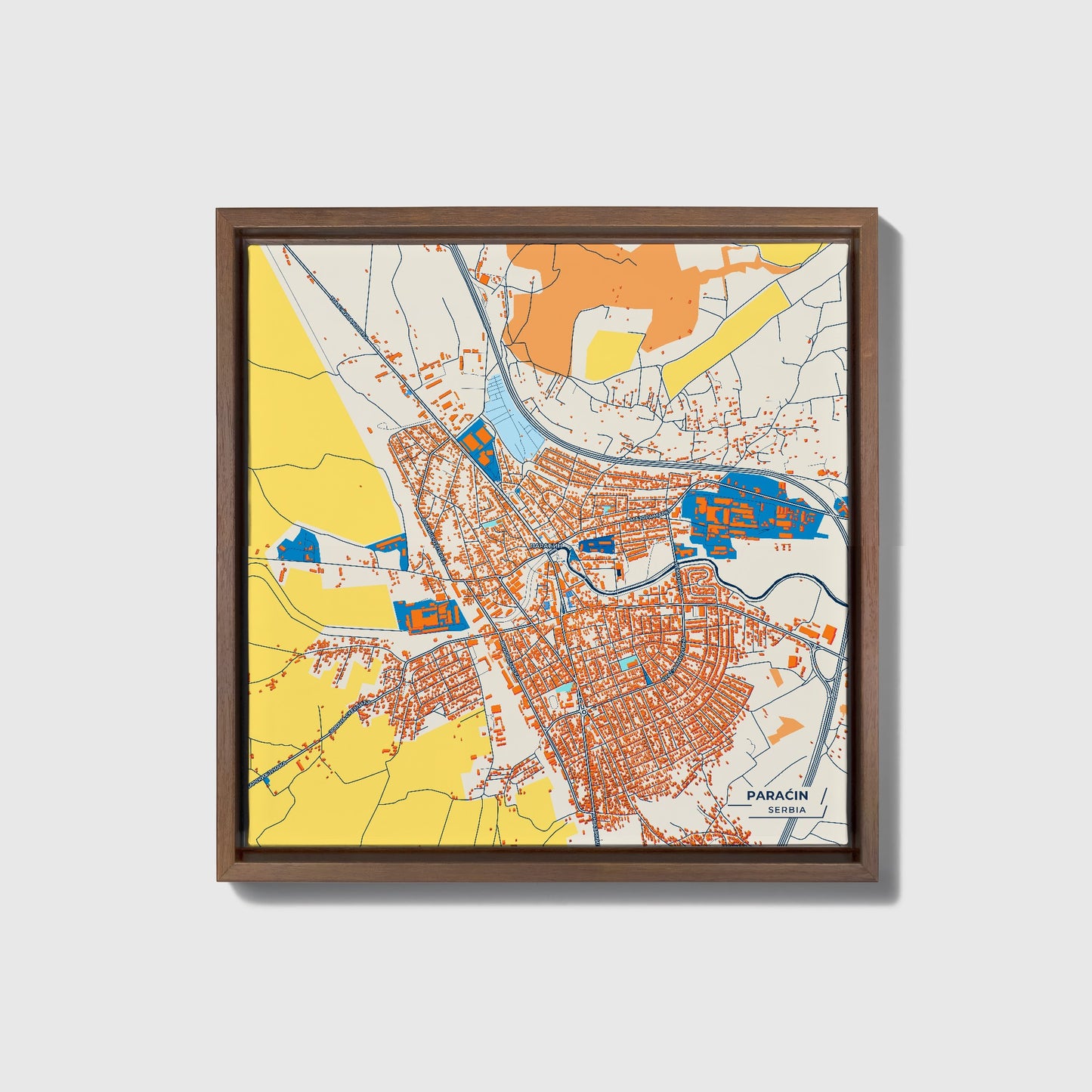 Параћин Serbia Colorful City Map Canvas Print • Dark Wooden Framed