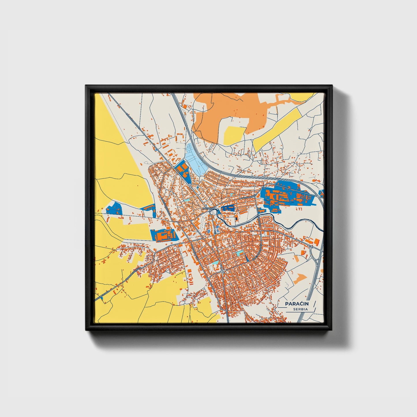 Параћин Serbia Colorful City Map Canvas Print • Black Framed