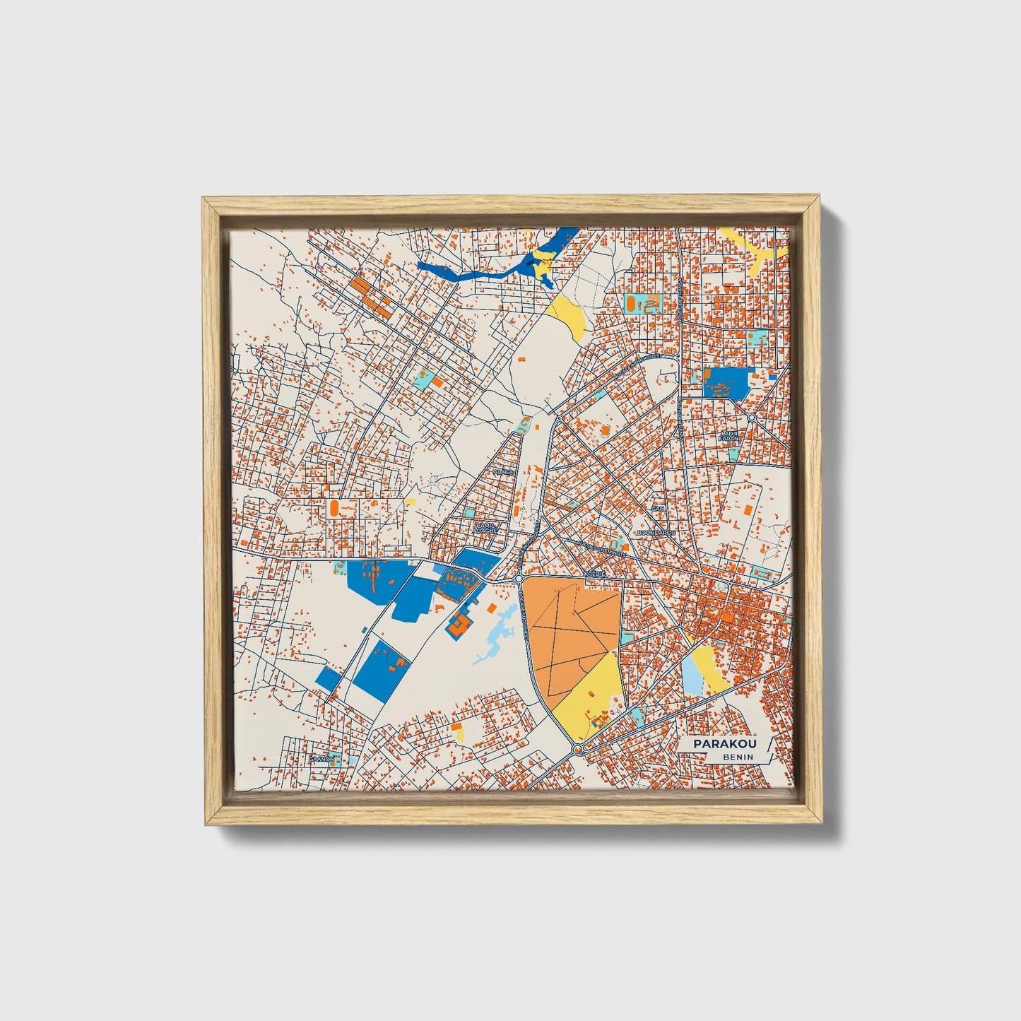 Parakou Benin Colorful City Map Canvas Print • Natural Wooden Framed