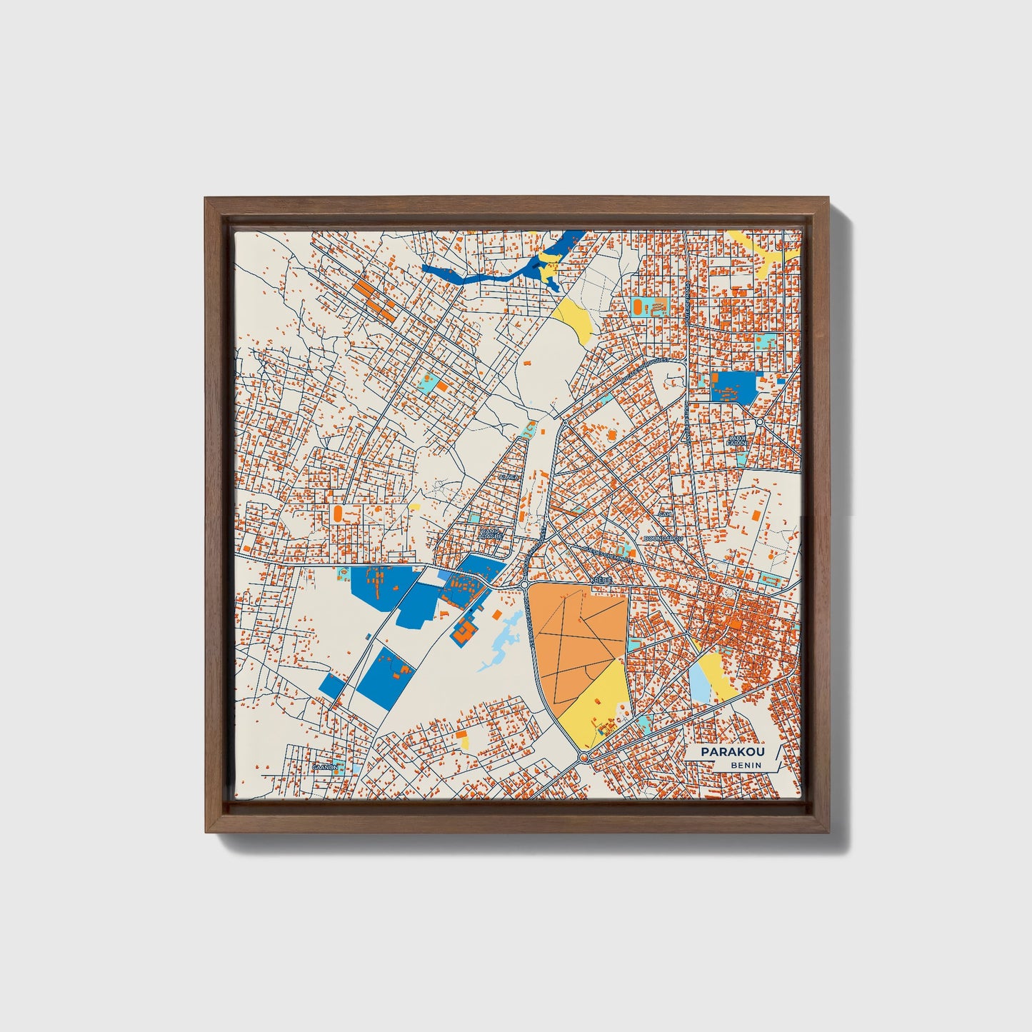 Parakou Benin Colorful City Map Canvas Print • Dark Wooden Framed