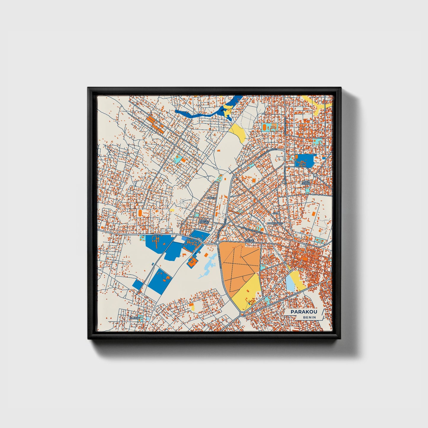 Parakou Benin Colorful City Map Canvas Print • Black Framed