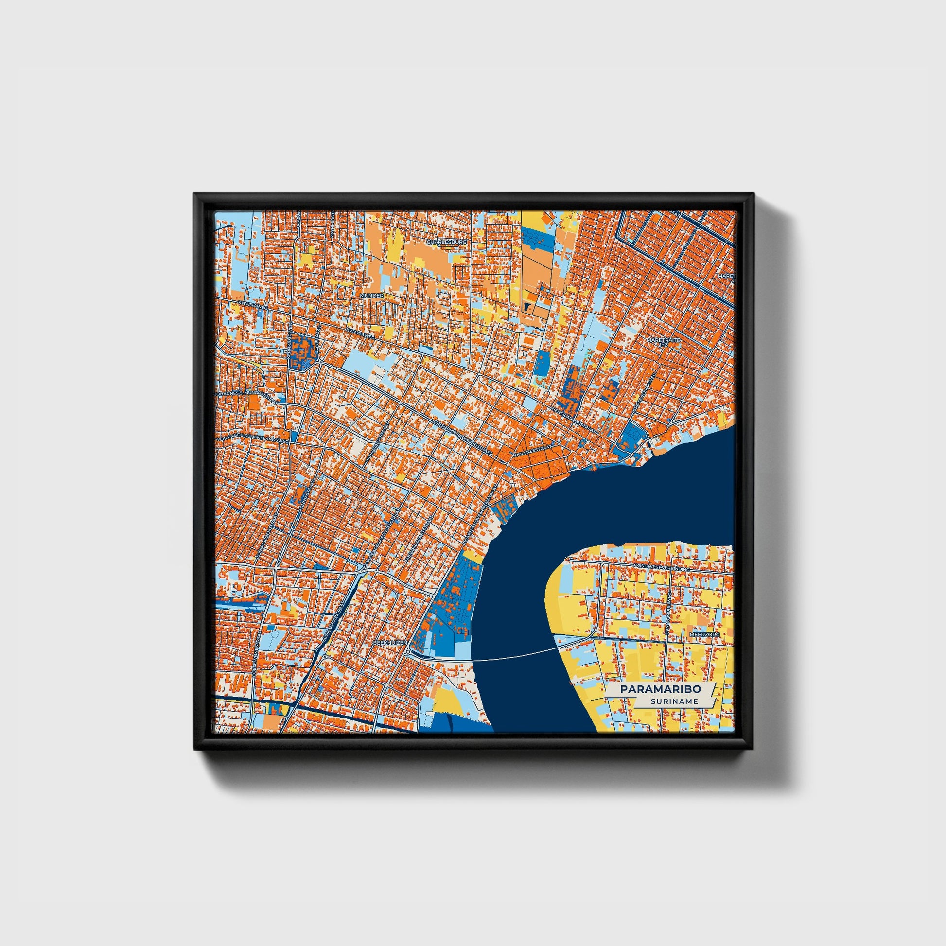 Paramaribo Suriname Colorful City Map Canvas Print • Black Framed