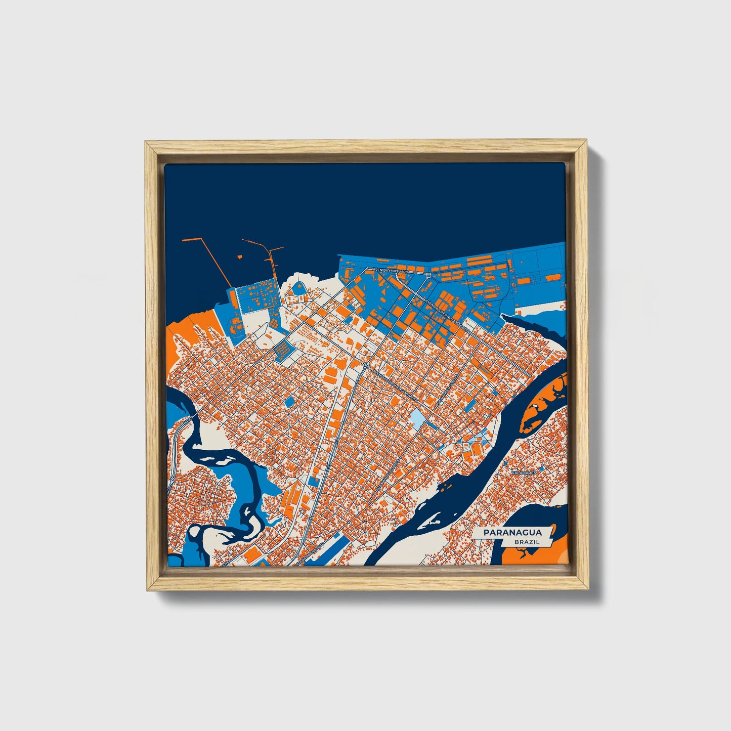 Paranagua Brazil Colorful City Map Canvas Print • Natural Wooden Framed