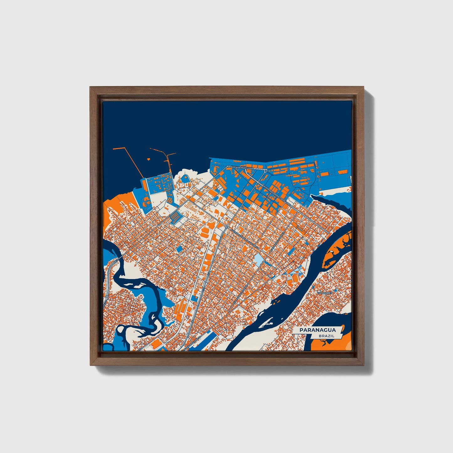 Paranagua Brazil Colorful City Map Canvas Print • Dark Wooden Framed