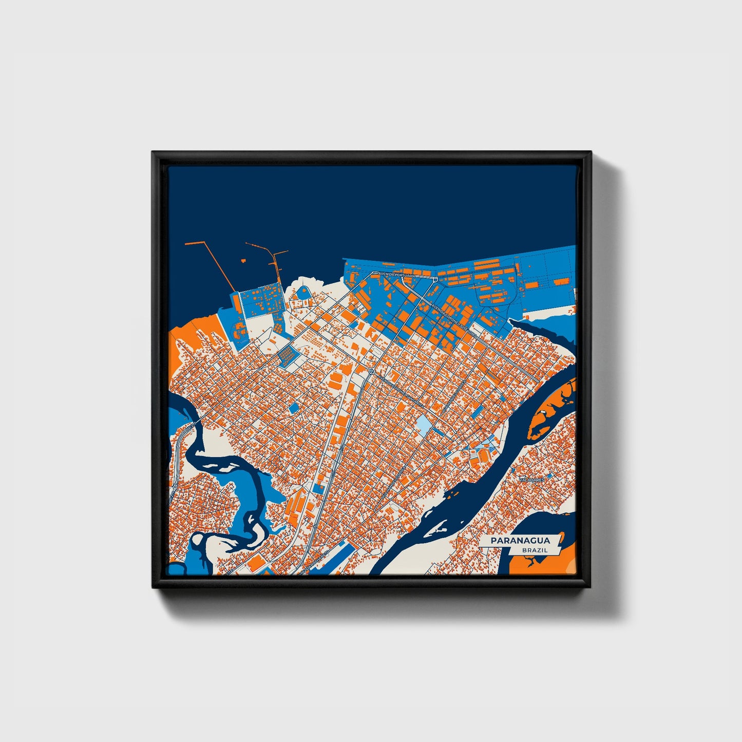 Paranagua Brazil Colorful City Map Canvas Print • Black Framed