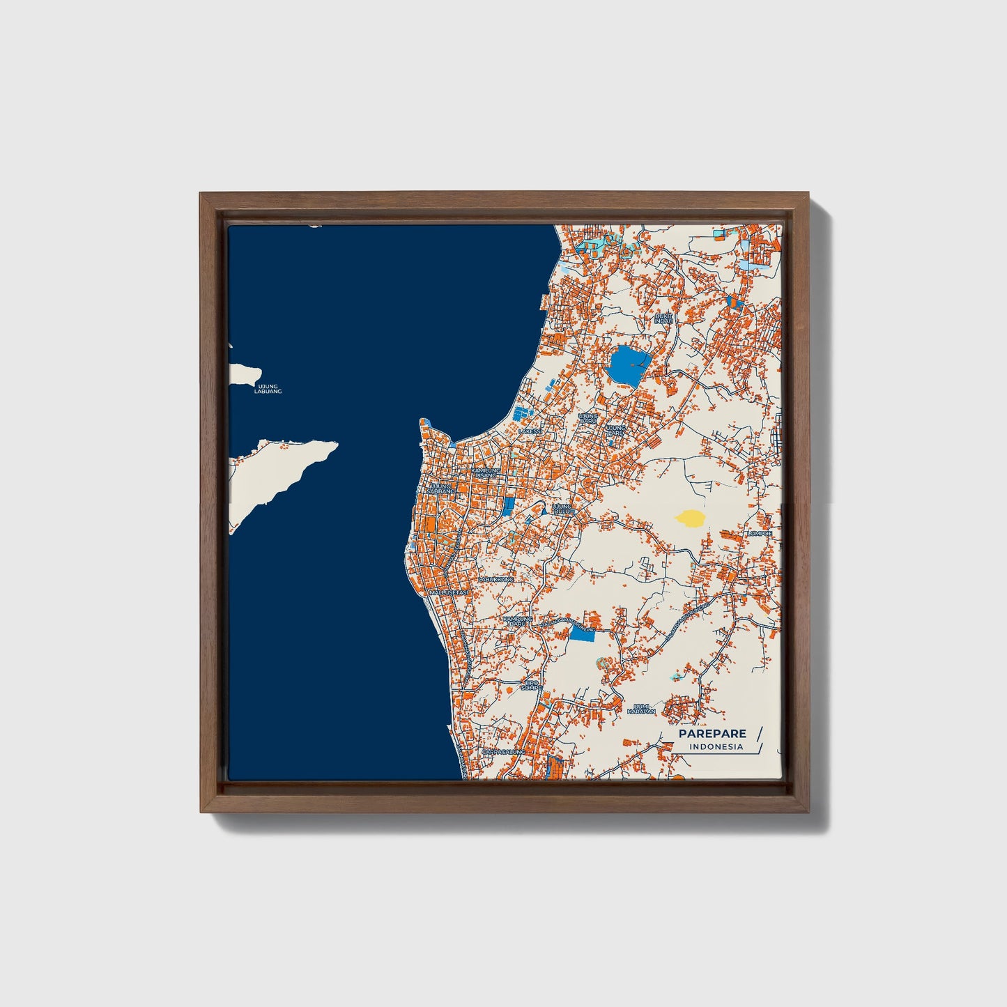 Parepare Indonesia Colorful City Map Canvas Print • Dark Wooden Framed