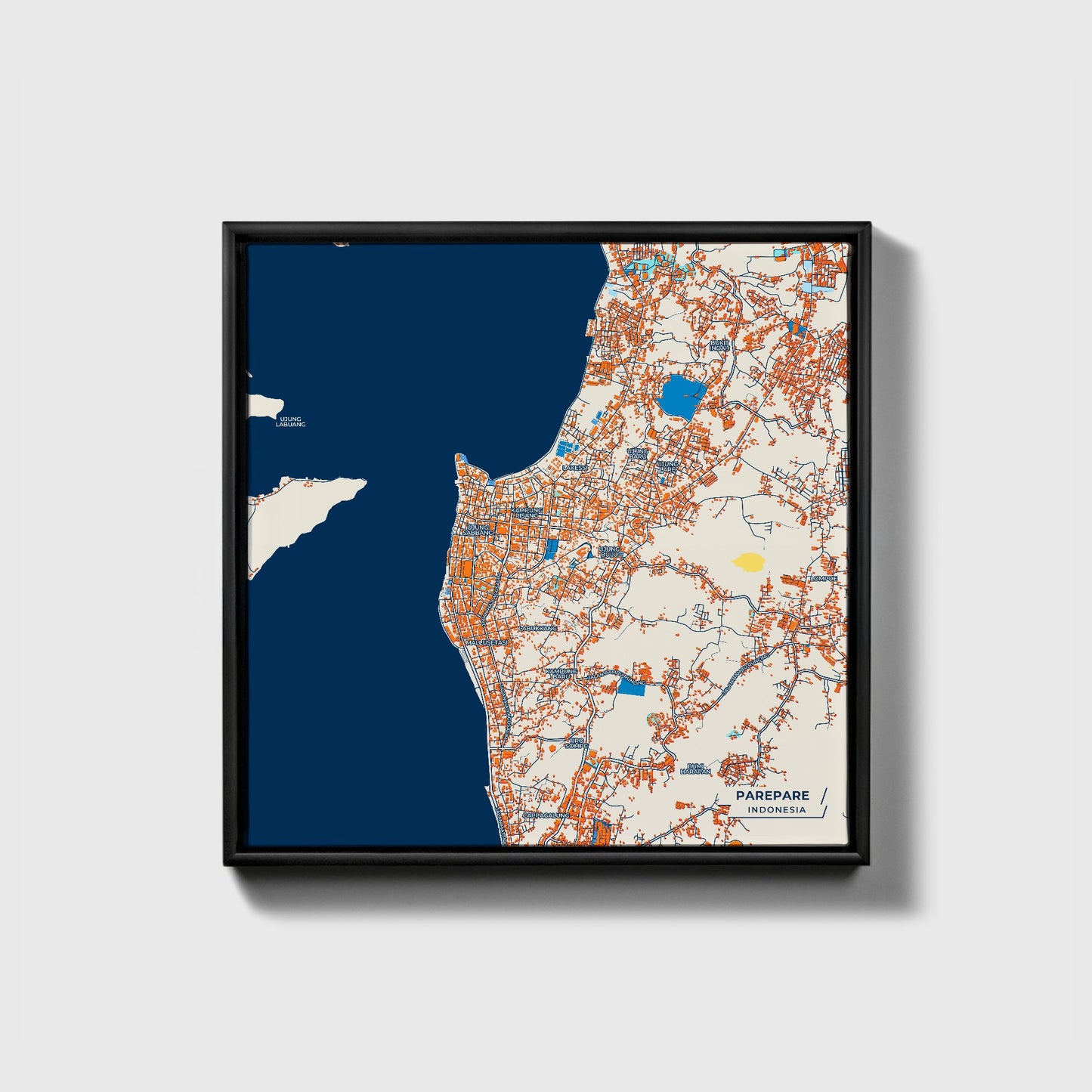 Parepare Indonesia Colorful City Map Canvas Print • Black Framed