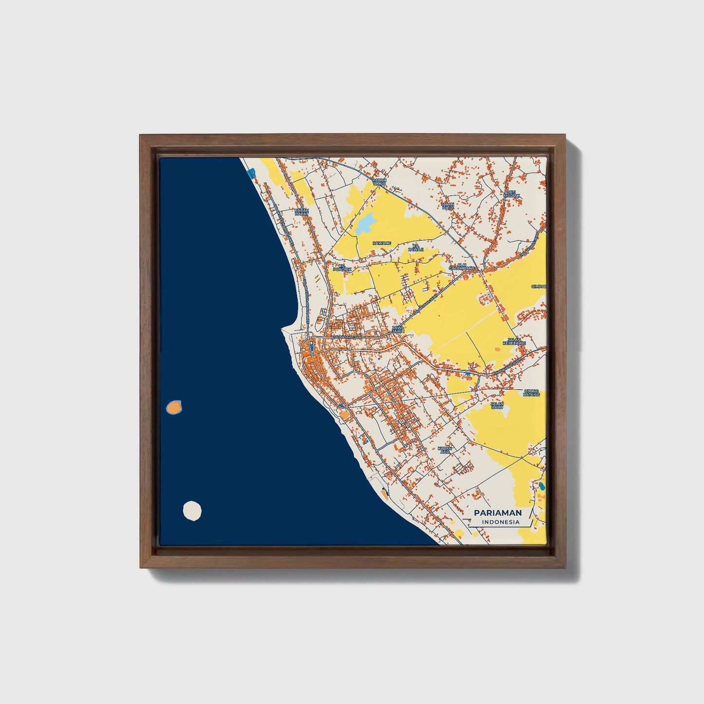Pariaman Indonesia Colorful City Map Canvas Print • Dark Wooden Framed