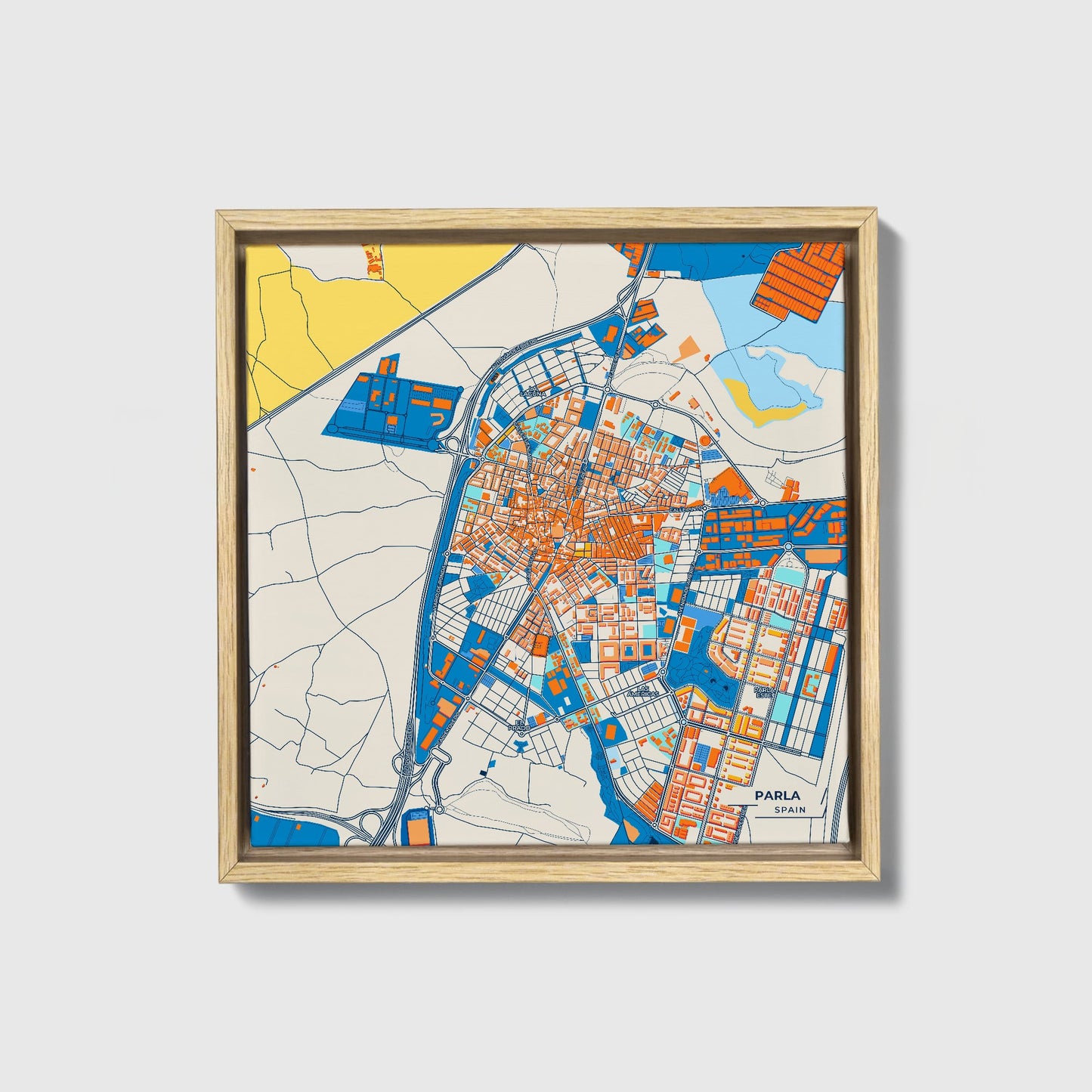 Parla Spain Colorful City Map Canvas Print • Natural Wooden Framed