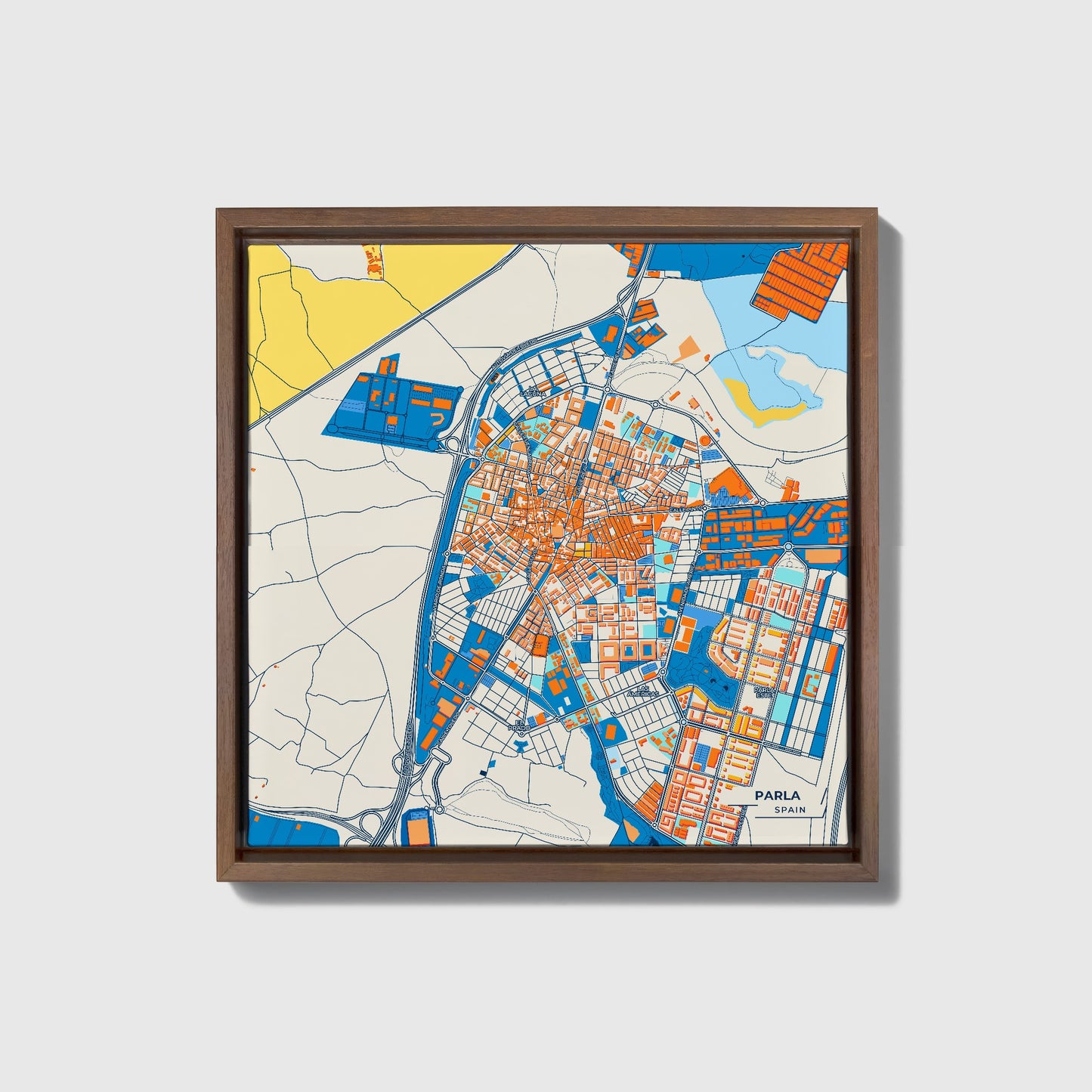 Parla Spain Colorful City Map Canvas Print • Dark Wooden Framed