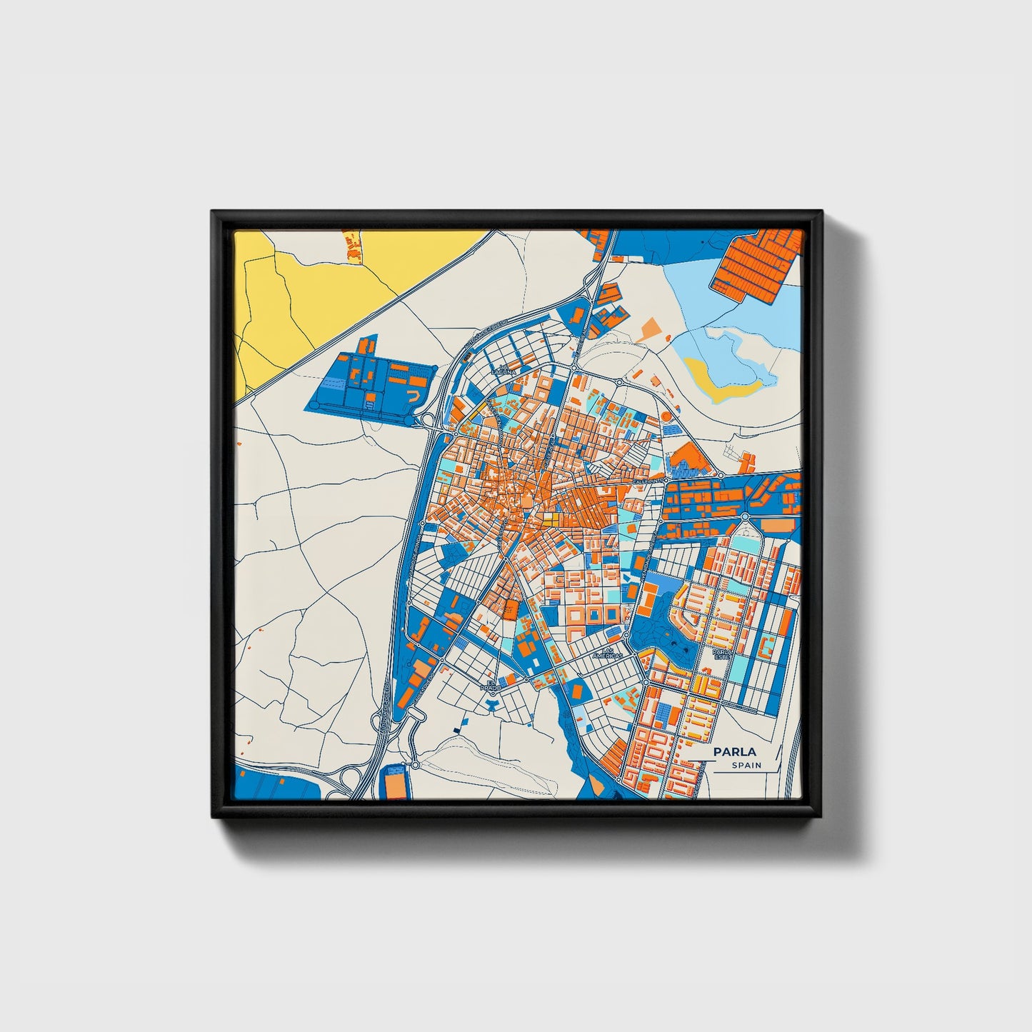 Parla Spain Colorful City Map Canvas Print • Black Framed