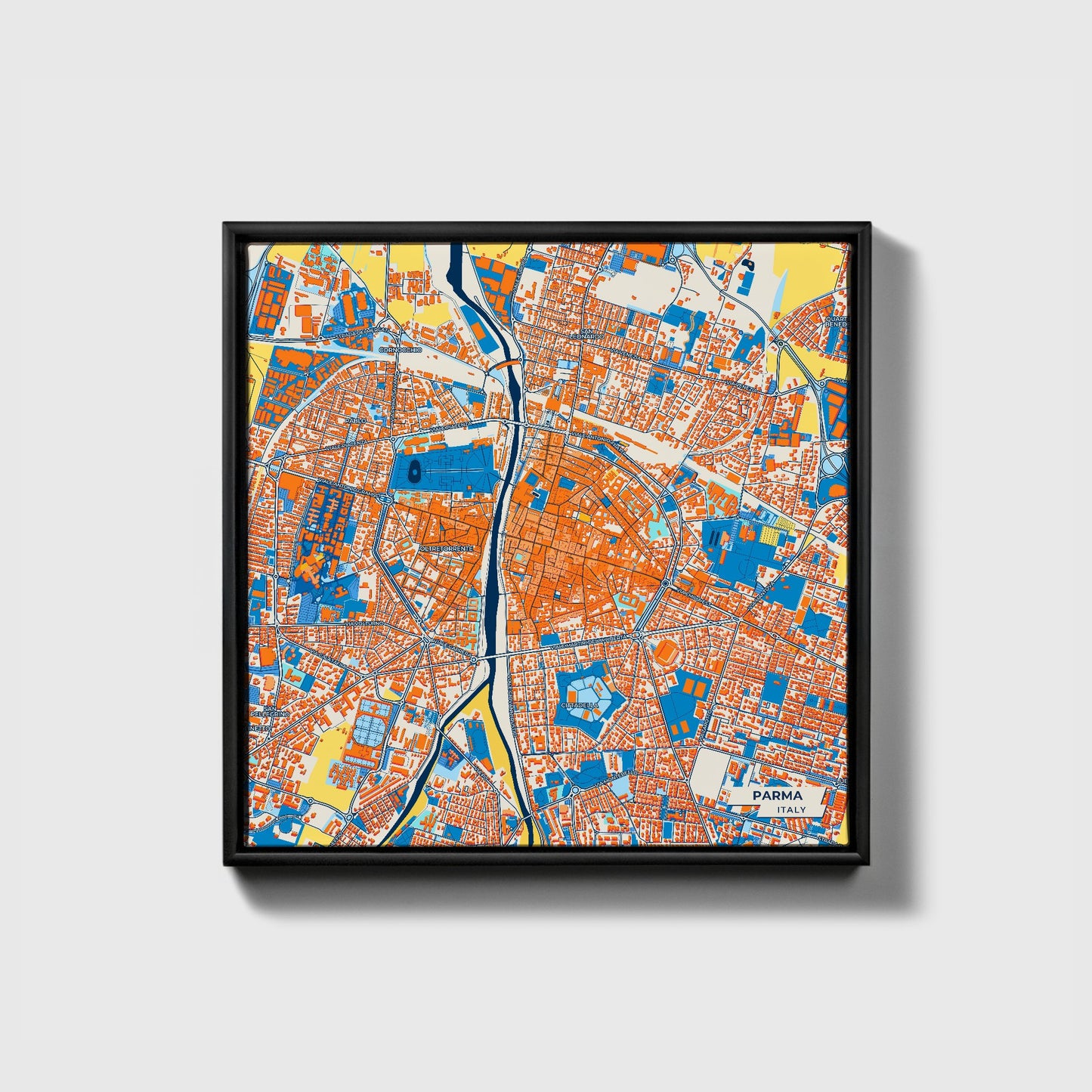 Parma  Italy Colorful City Map Canvas Print • Black Framed