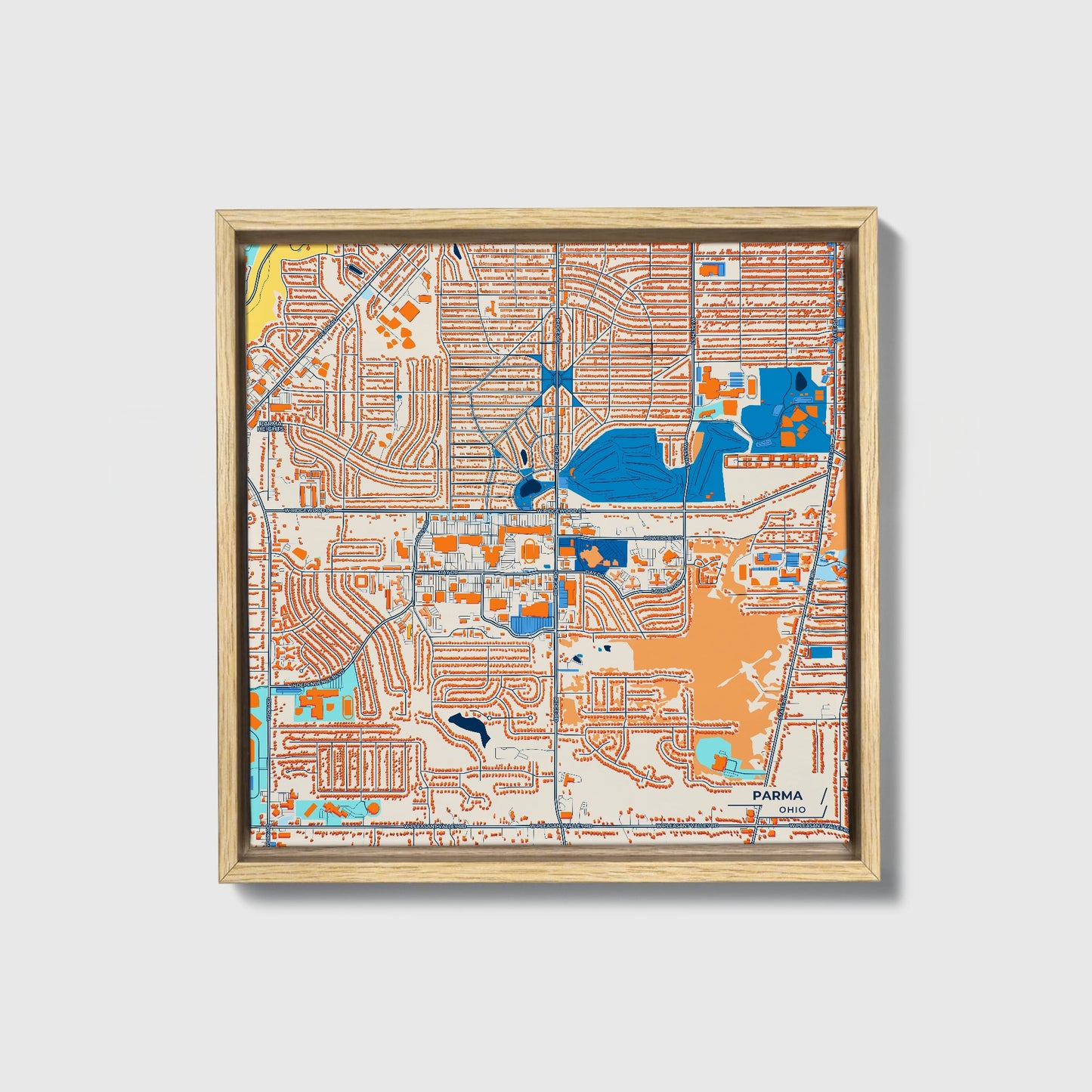 Parma Ohio Colorful City Map Canvas Print • Natural Wooden Framed