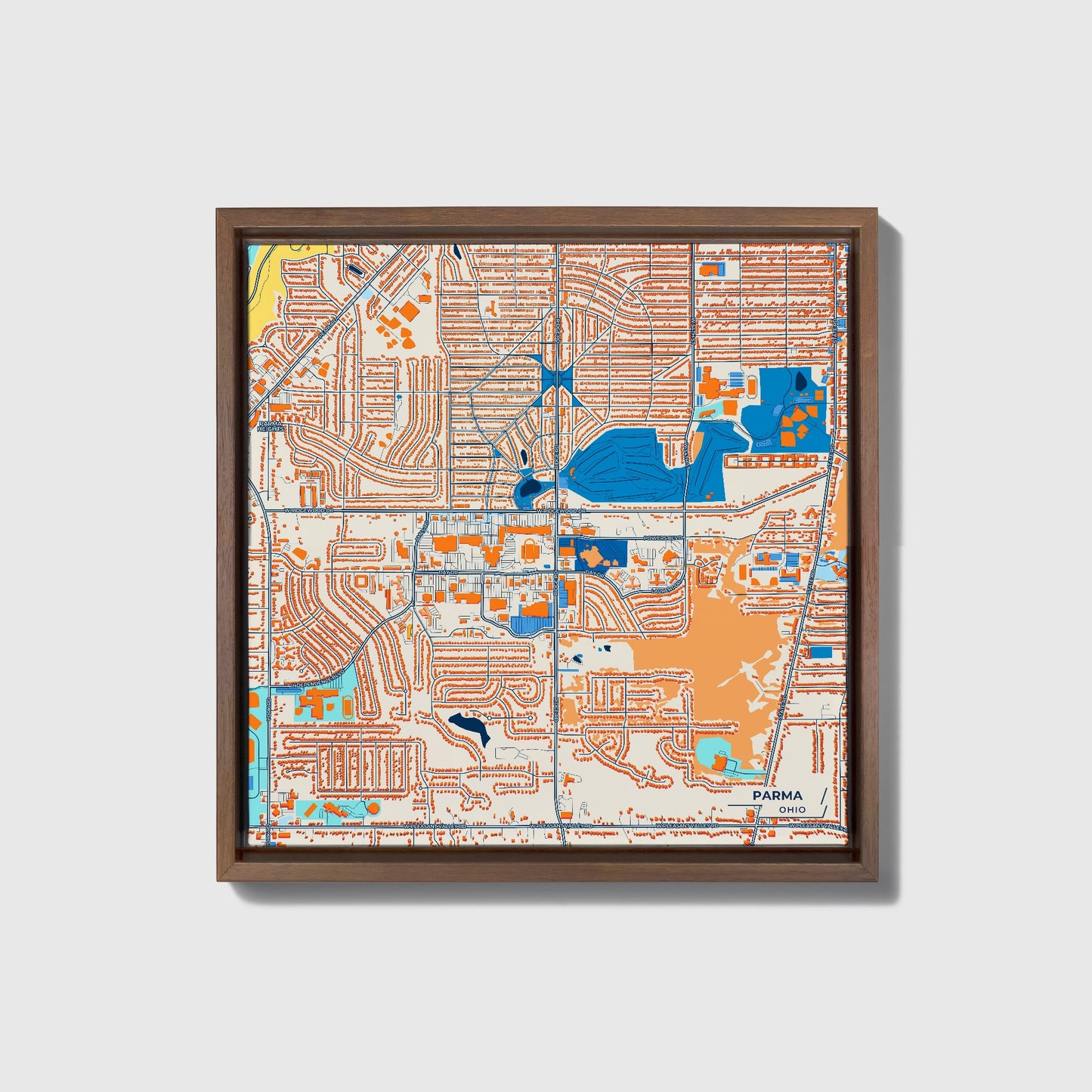 Parma Ohio Colorful City Map Canvas Print • Dark Wooden Framed