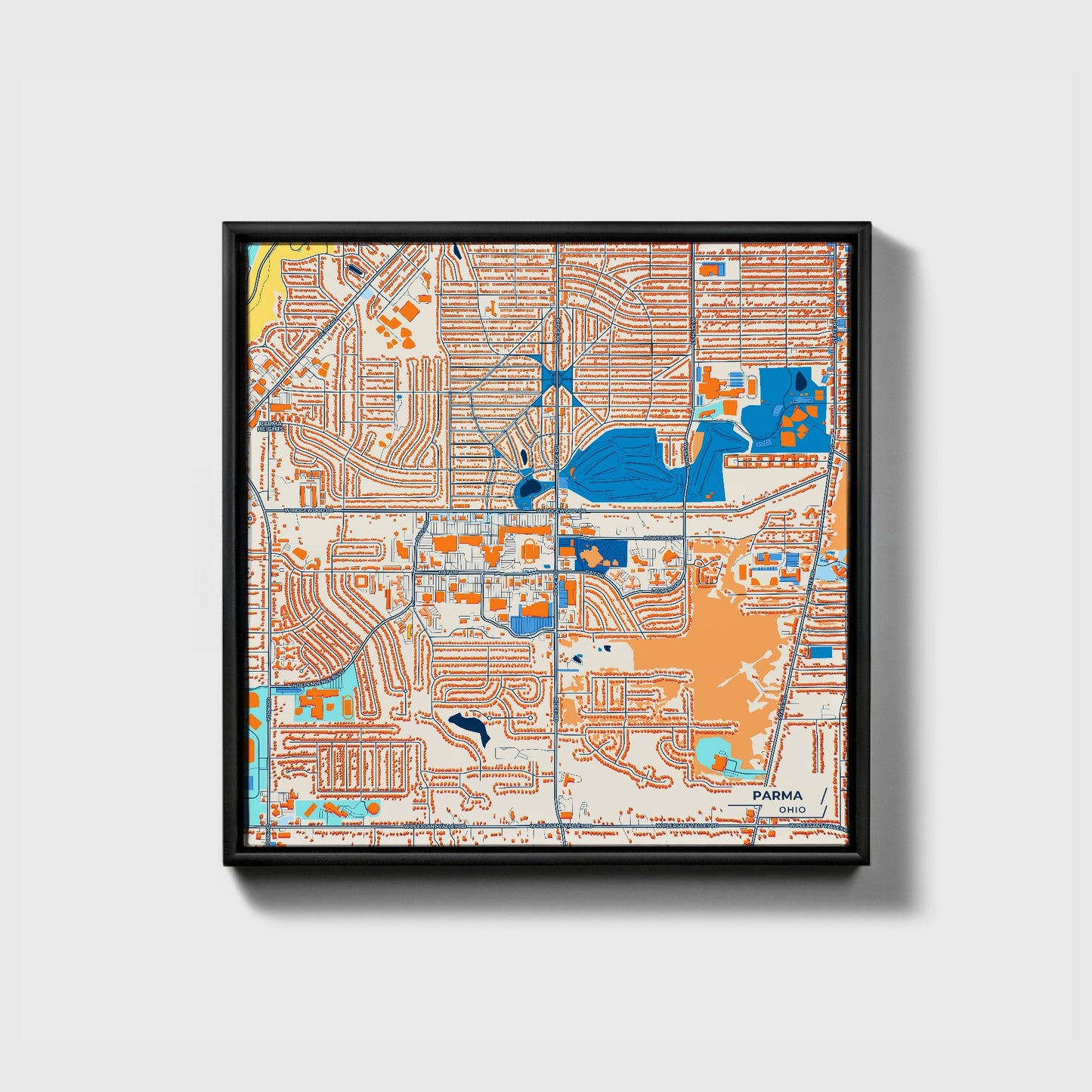 Parma Ohio Colorful City Map Canvas Print • Black Framed