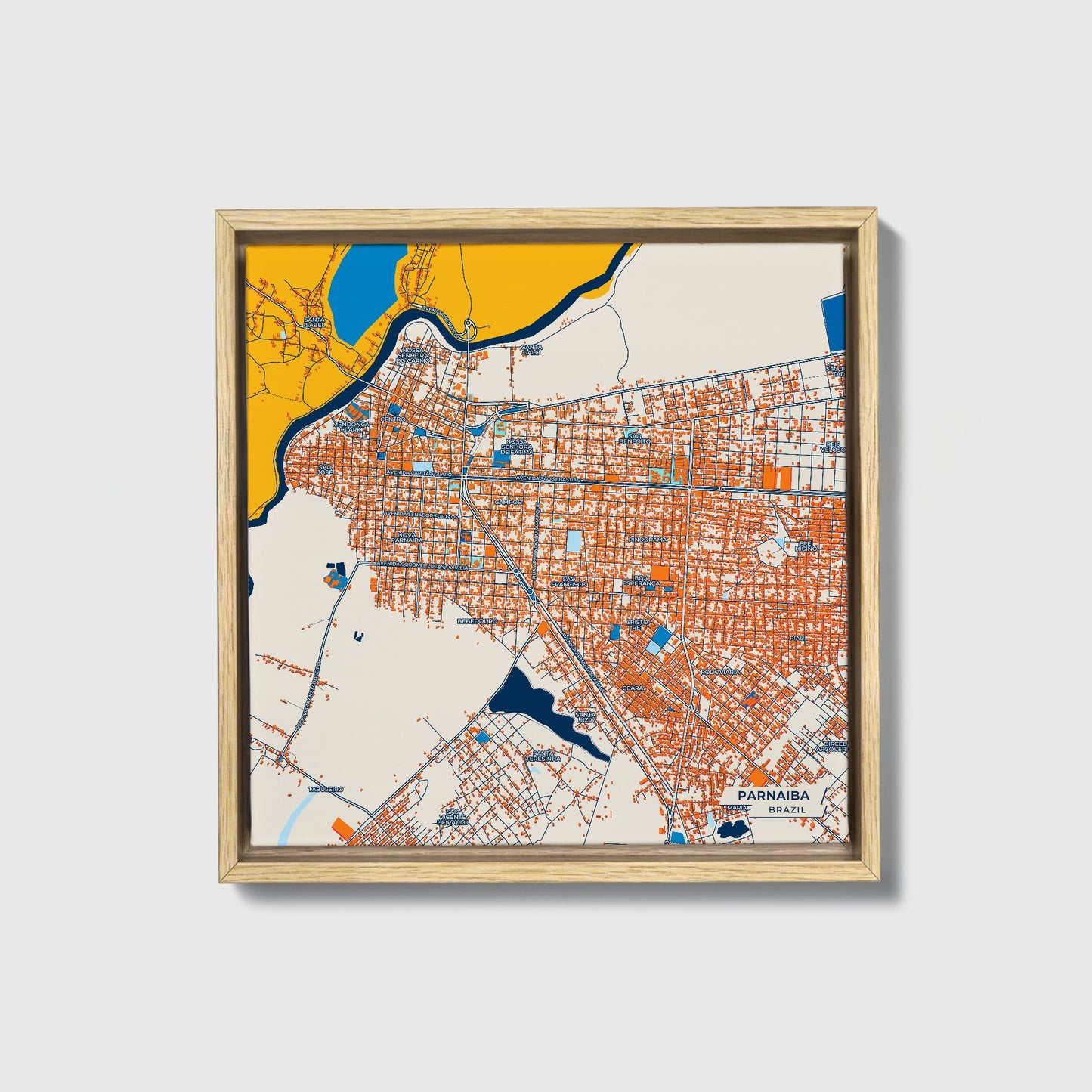 Parnaiba Brazil Colorful City Map Canvas Print • Natural Wooden Framed