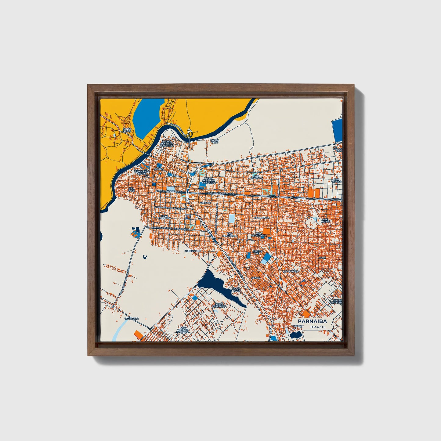 Parnaiba Brazil Colorful City Map Canvas Print • Dark Wooden Framed