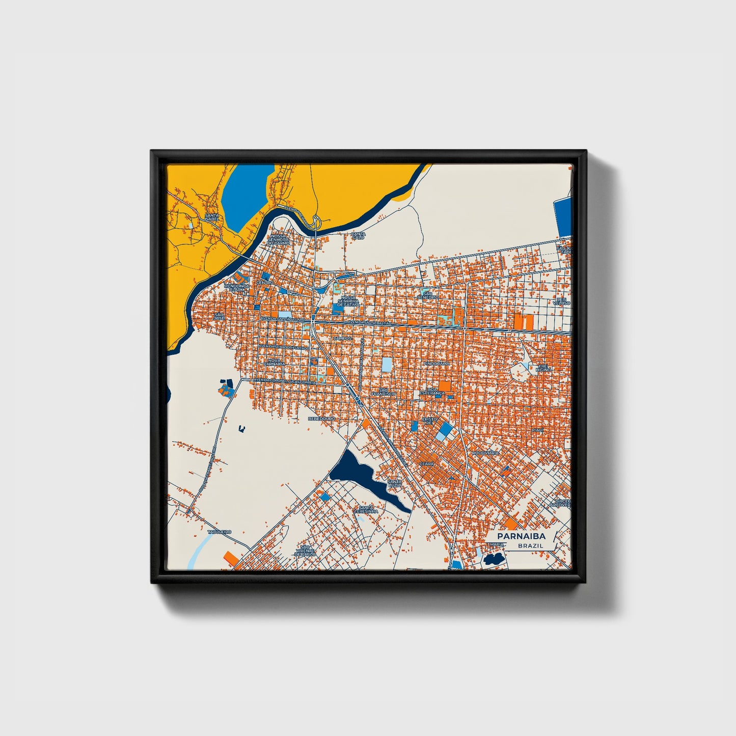 Parnaiba Brazil Colorful City Map Canvas Print • Black Framed