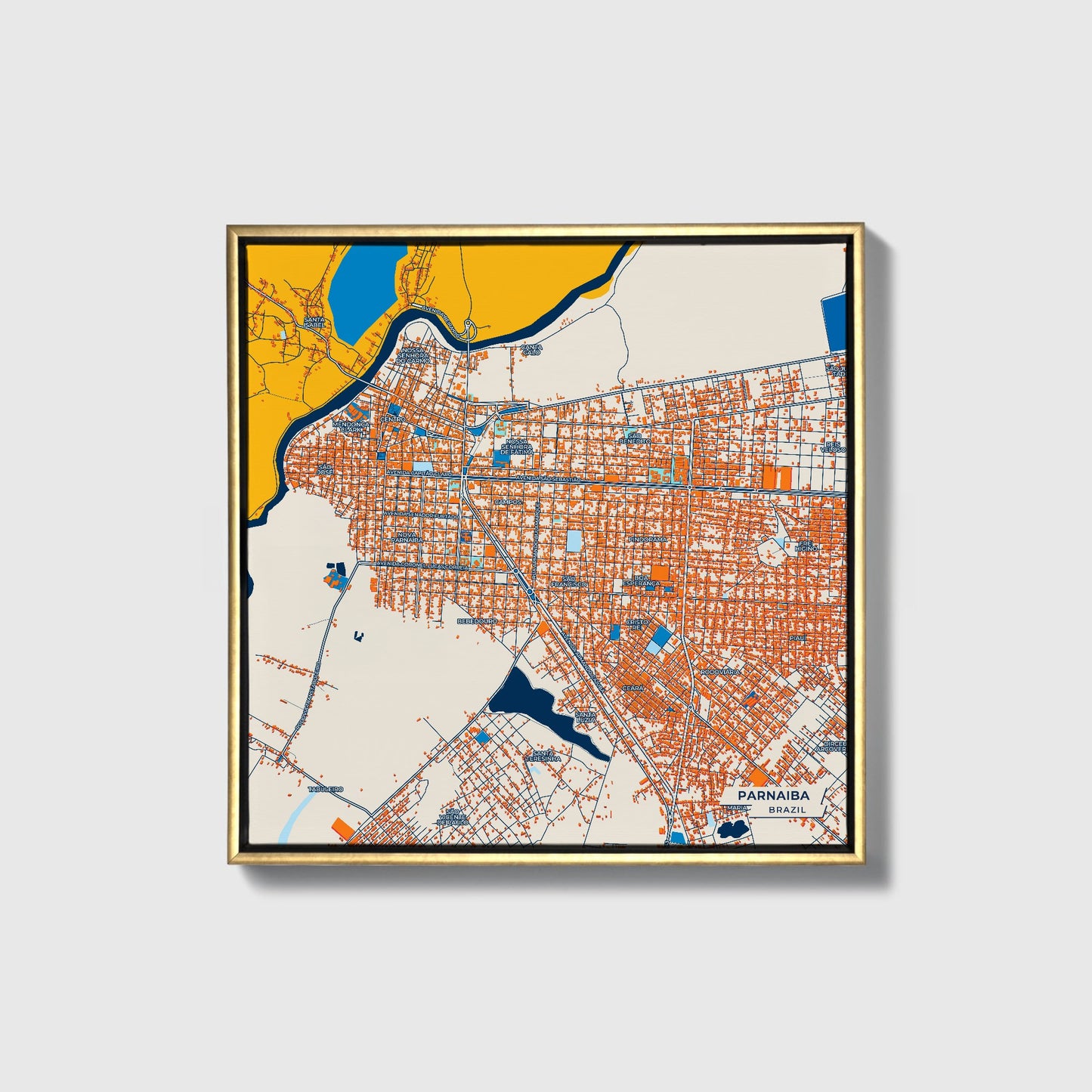 Parnaiba Brazil Colorful City Map Canvas Print • Gold Framed