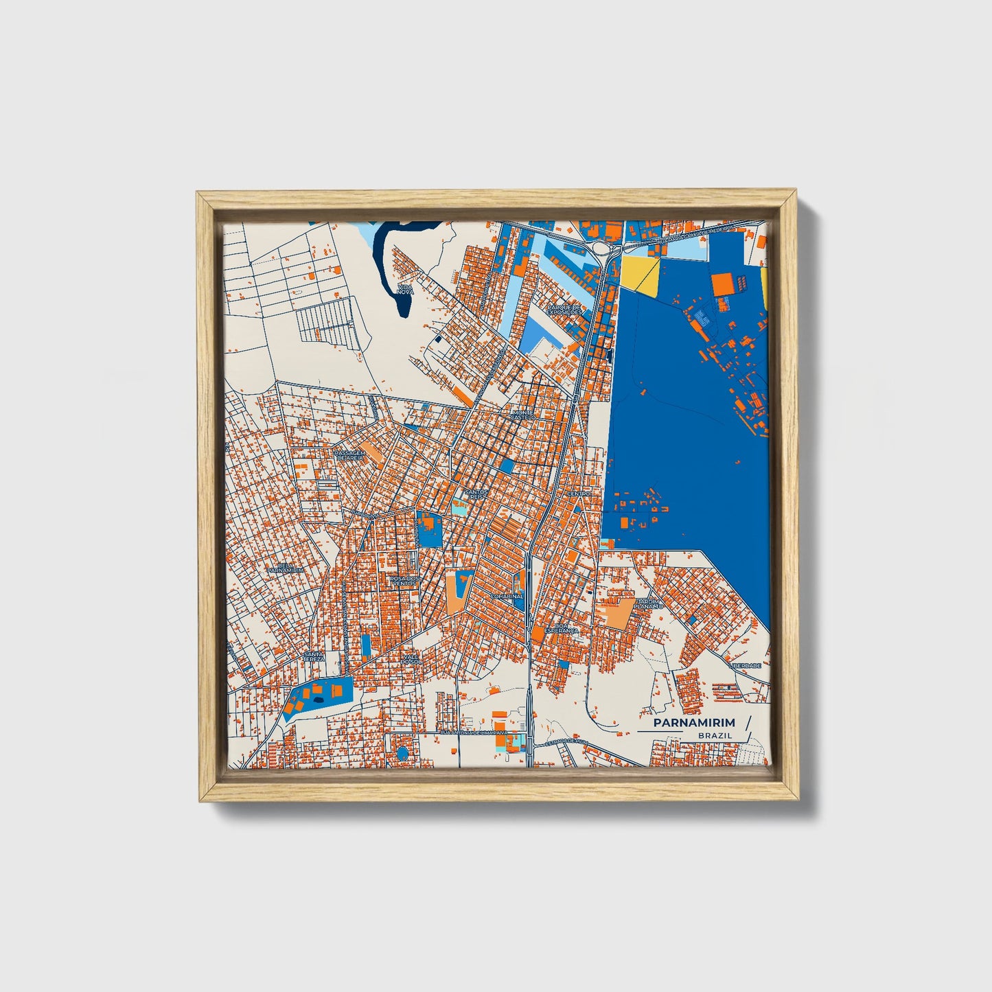 Parnamirim Brazil Colorful City Map Canvas Print • Natural Wooden Framed