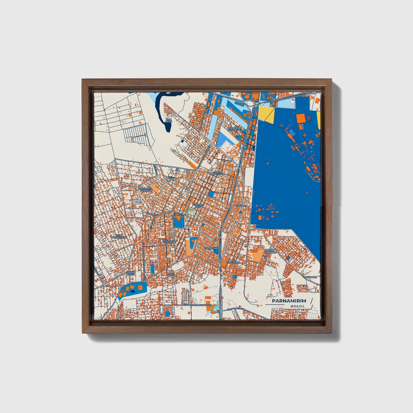 Parnamirim Brazil Colorful City Map Canvas Print • Dark Wooden Framed
