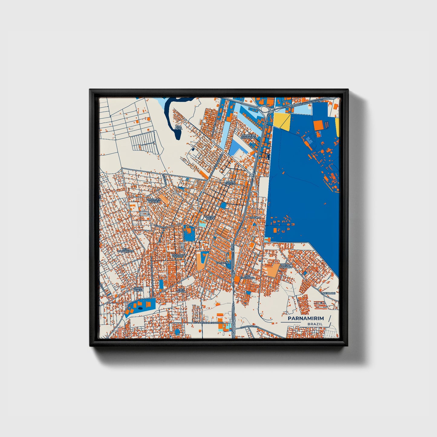 Parnamirim Brazil Colorful City Map Canvas Print • Black Framed