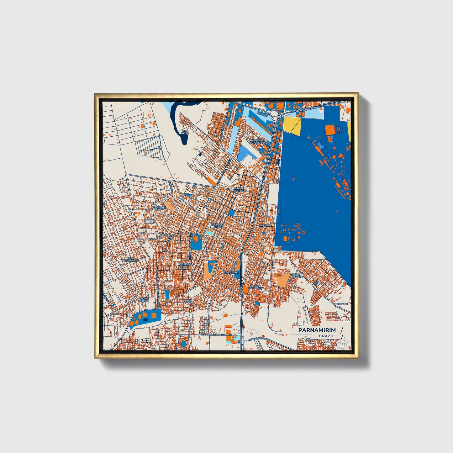Parnamirim Brazil Colorful City Map Canvas Print • Gold Framed